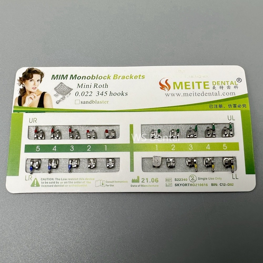 10 Cards Dental Orthodontic Brackets MIM Monoblock Mini Roth/MBT 022 345 Hooks