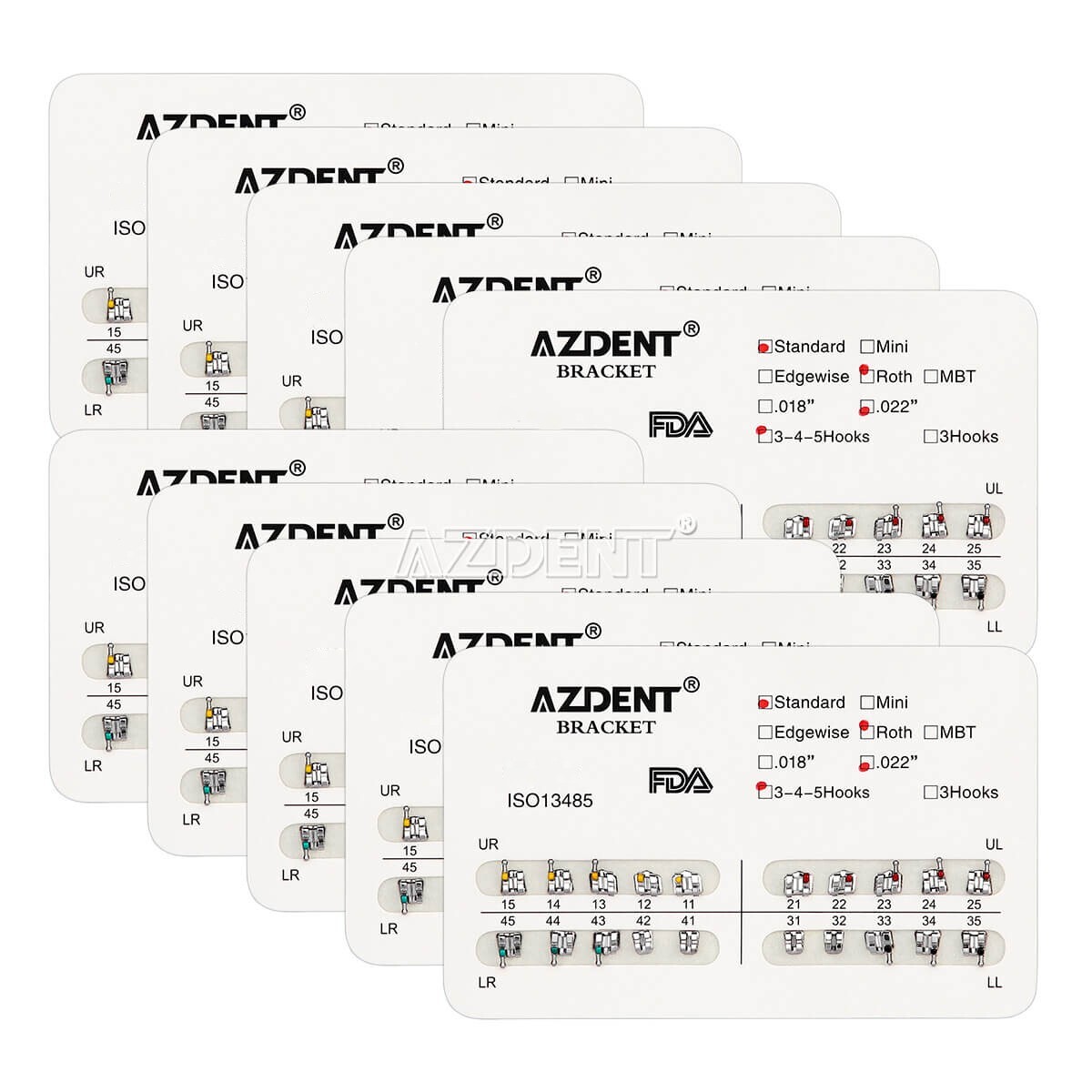 10X Dental Brackets Ortho Standard Roth Slot.022 Hooks 3,4,5 Metal Braces USA