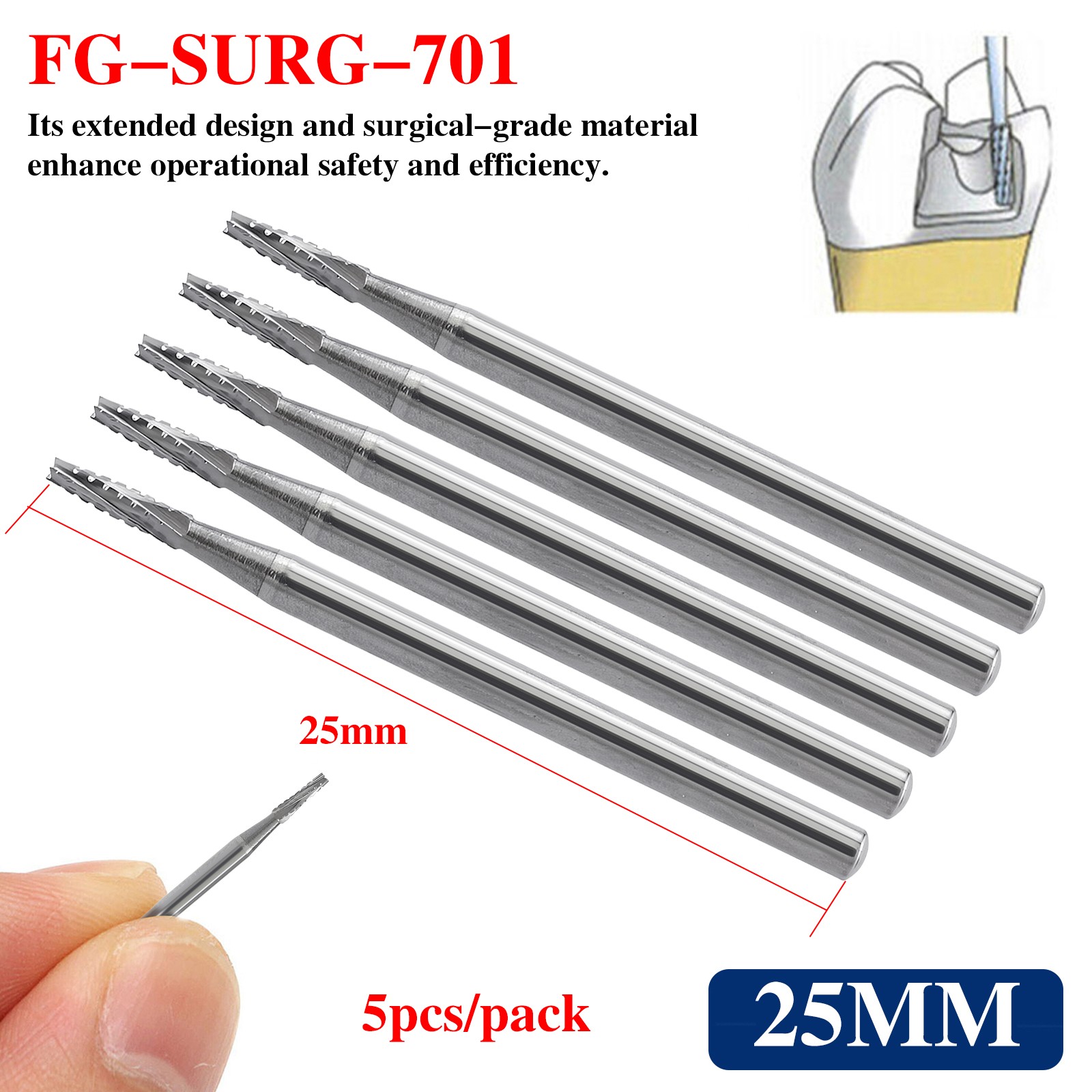 Dental Surgical Length Burs 701 High Speed Long Shank Carbide FG 5pcs/pack fo