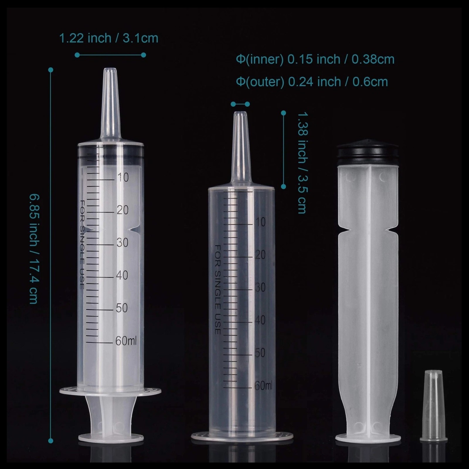 10x 60ml/2oz Plastic Syringe Sterile Plant Water Animal Feeder 60cc Slip Tip