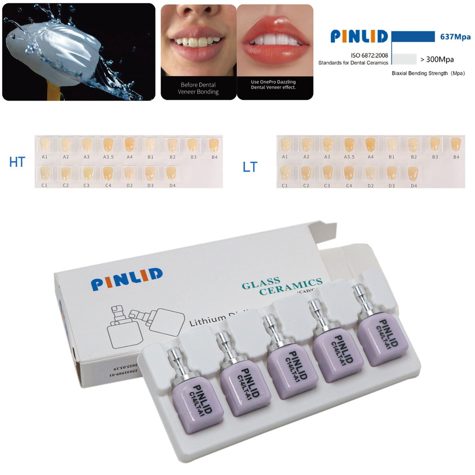 5Pcs C14 HT/ LT Dental Lithium Dislicate Blocks Fit E-max CAD CAM Sirona Cerec