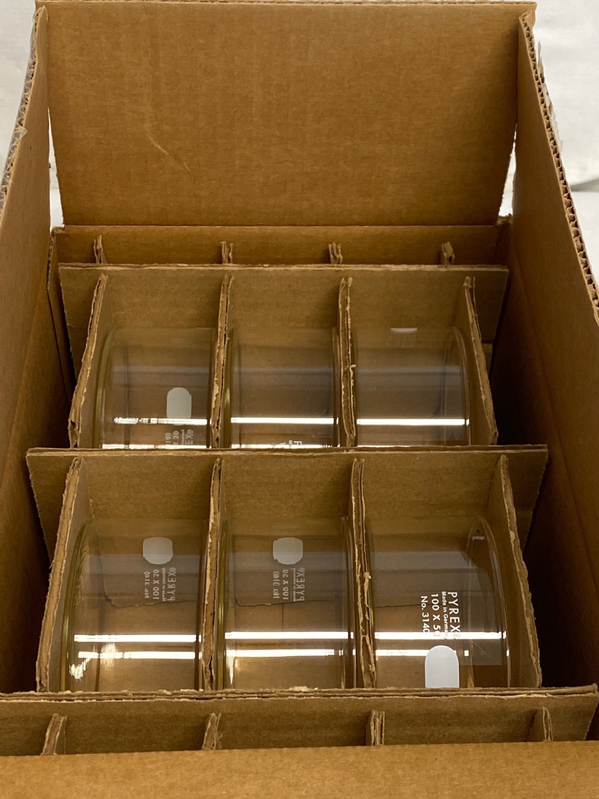 New (6/Pk) CORNING PYREX Glass 100x50mm 340mL Crystallizing Dishes 3140-100
