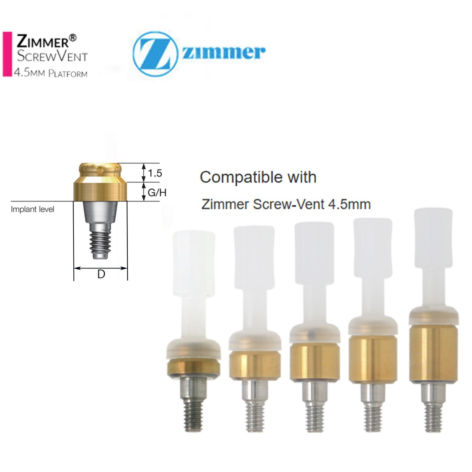 Locator Abutment Internal Hex For Zimmer Biomet Biohorizons TSV 4.5mm Platform