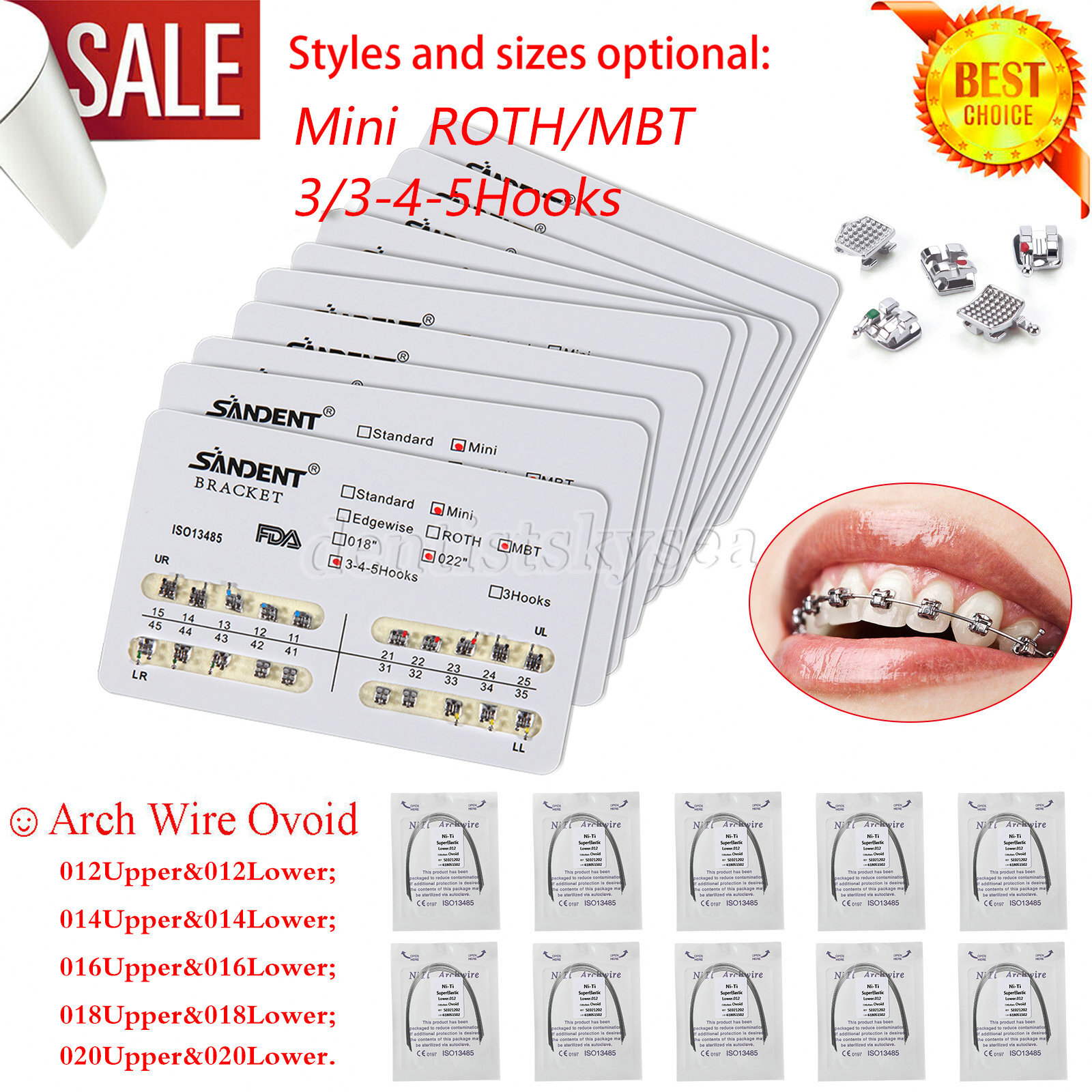 Dental Arch Wire Niti Round / 10 Packs Dental Orthodontic Metal Brackets Braces