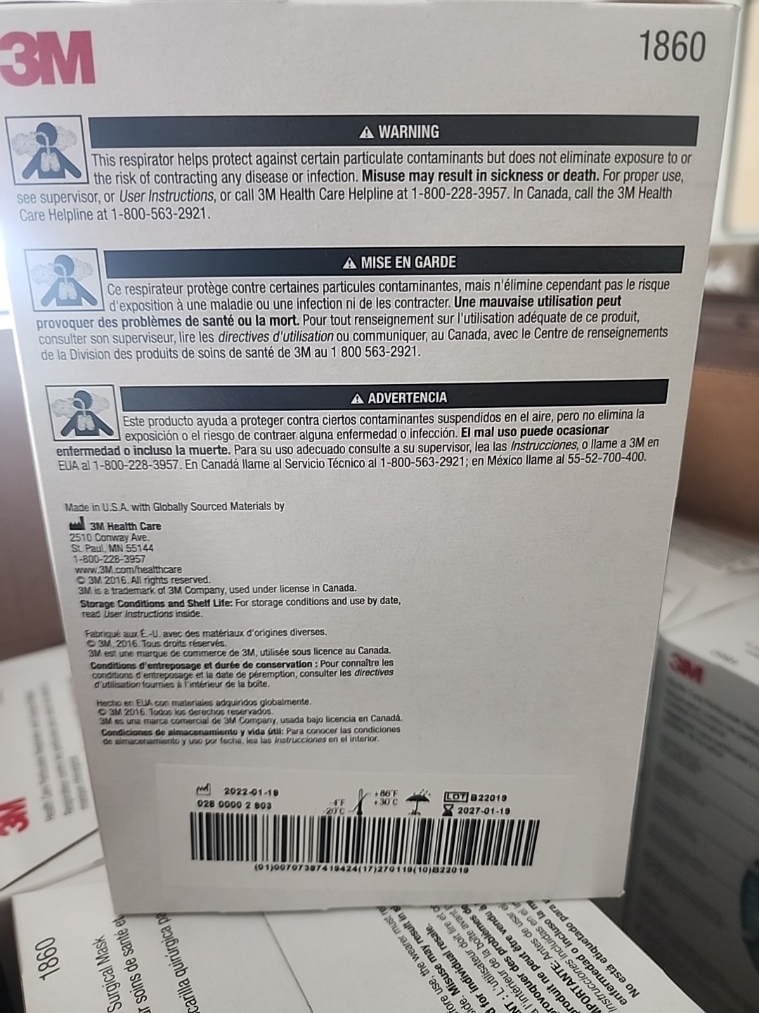 3M 1860 N95 Particulate Respirator Surgical Mask – 20 Masks per Box