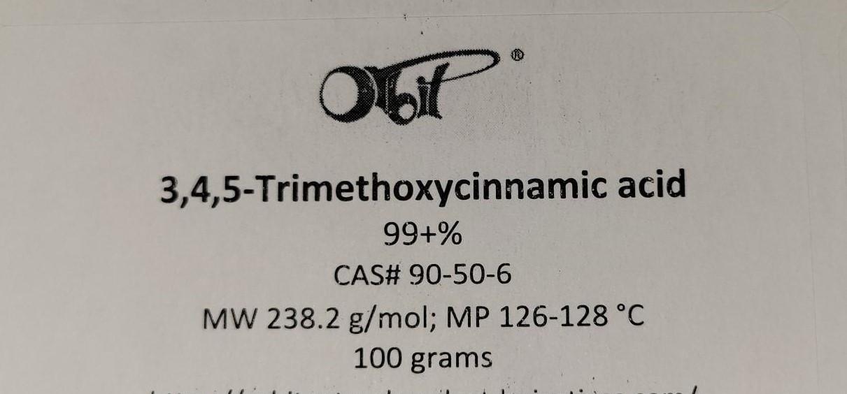 3,4,5-Trimethoxycinnamic acid (100 g) 99+% [CAS# 90-50-6] Trimethoxy Cinnamic