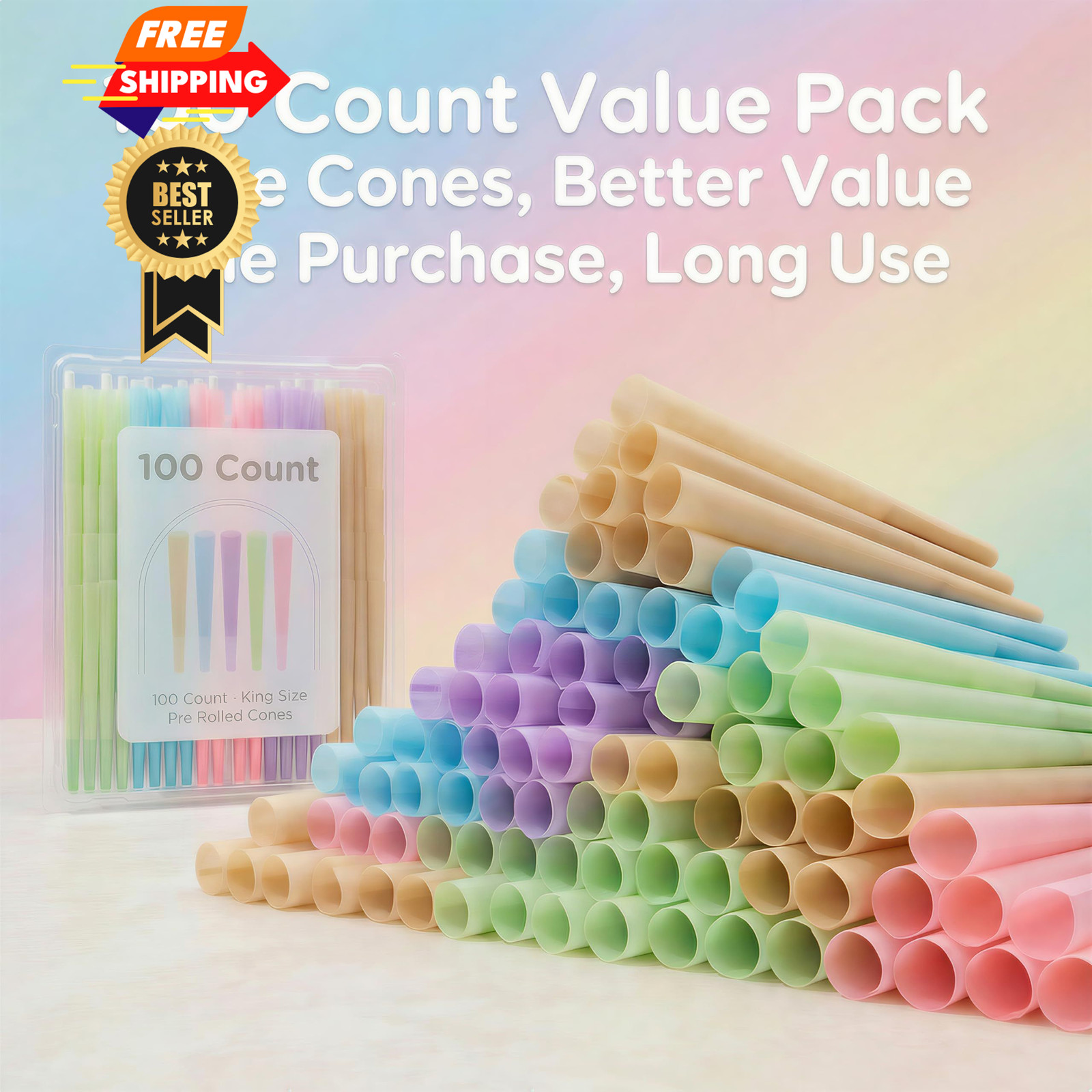 100 Colorful | Cone Rolling Paper with Filling funnels/Mini colorful