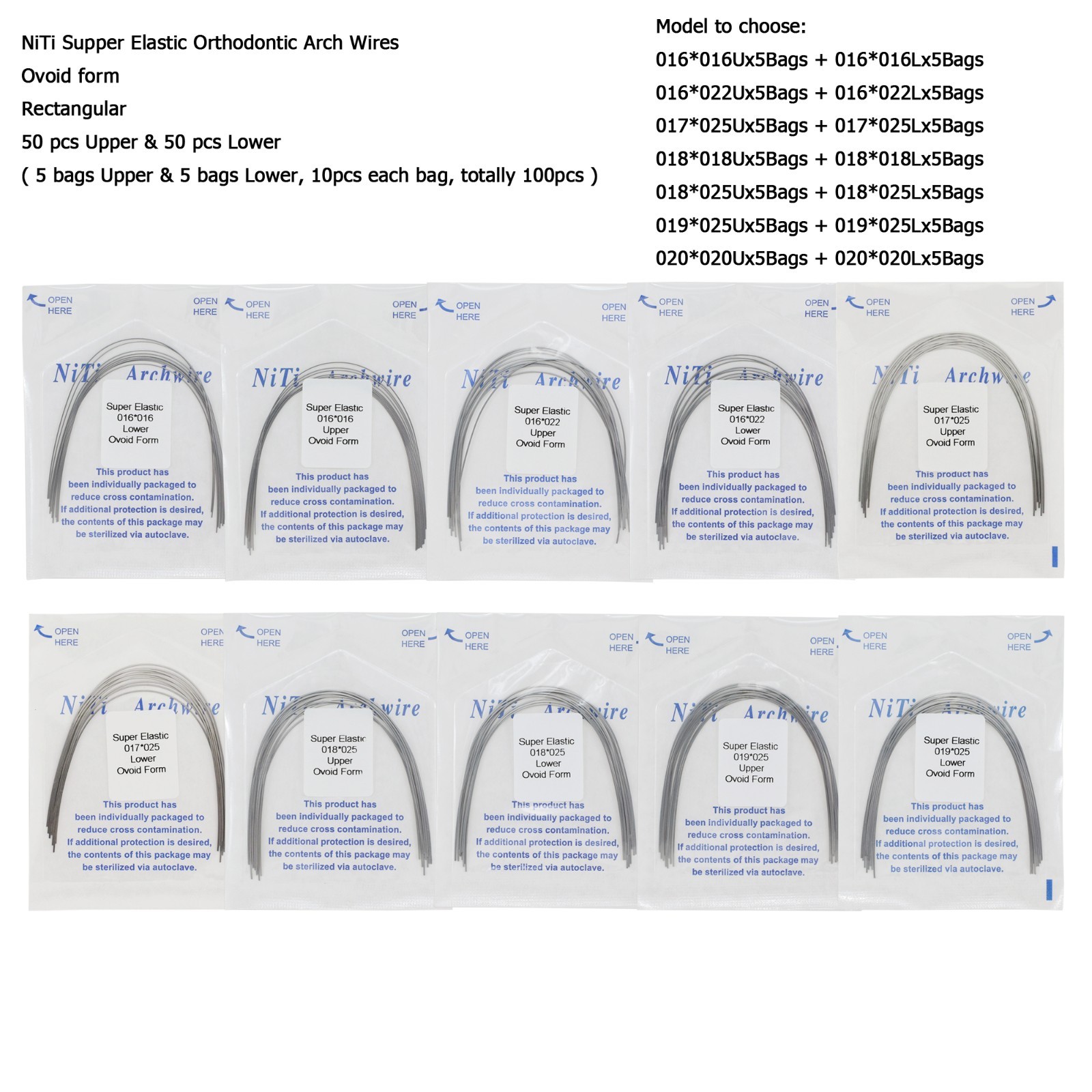 Orthodontic Arch Wire Niti Stainless Steel Round Rectangular Ovoid Natural Form