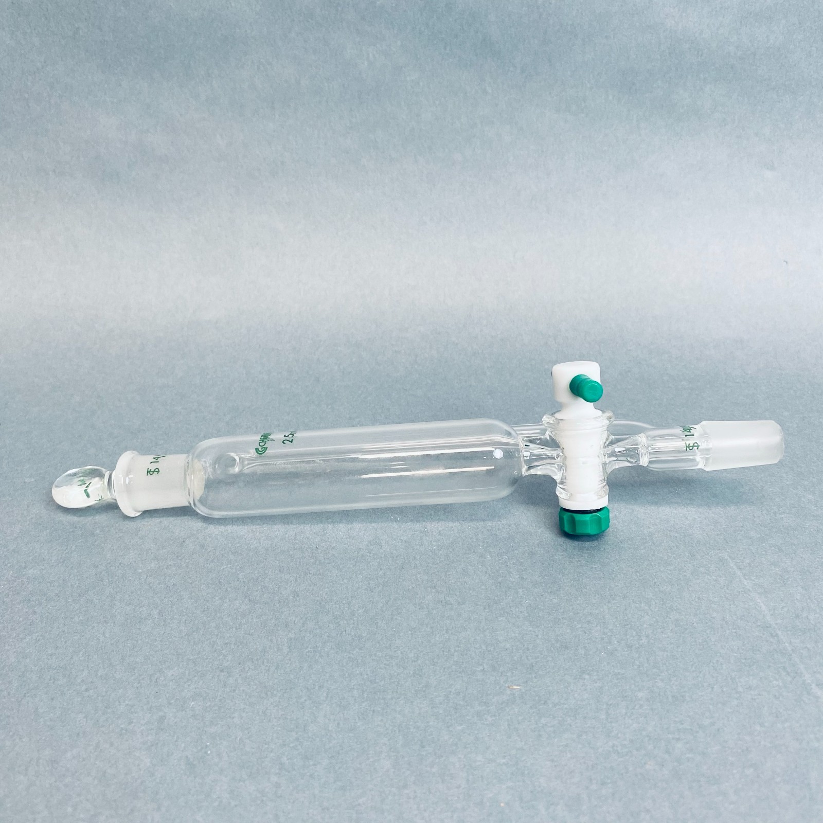 Chemglass Addition Funnel 25 ml 14/20 Joint PTFE Stopcock with Stopper