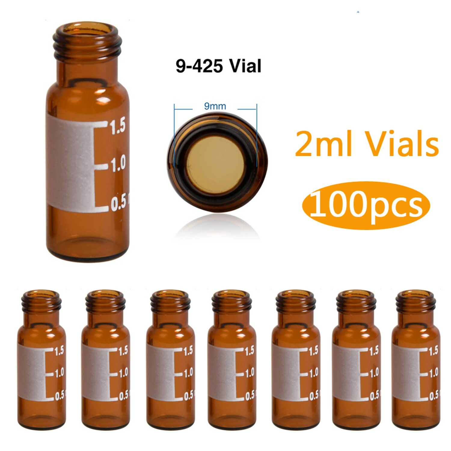 50000x 2ml 9mm HPLC Vials Clear Autosampler Borosilicate Sample Graduation 9-425