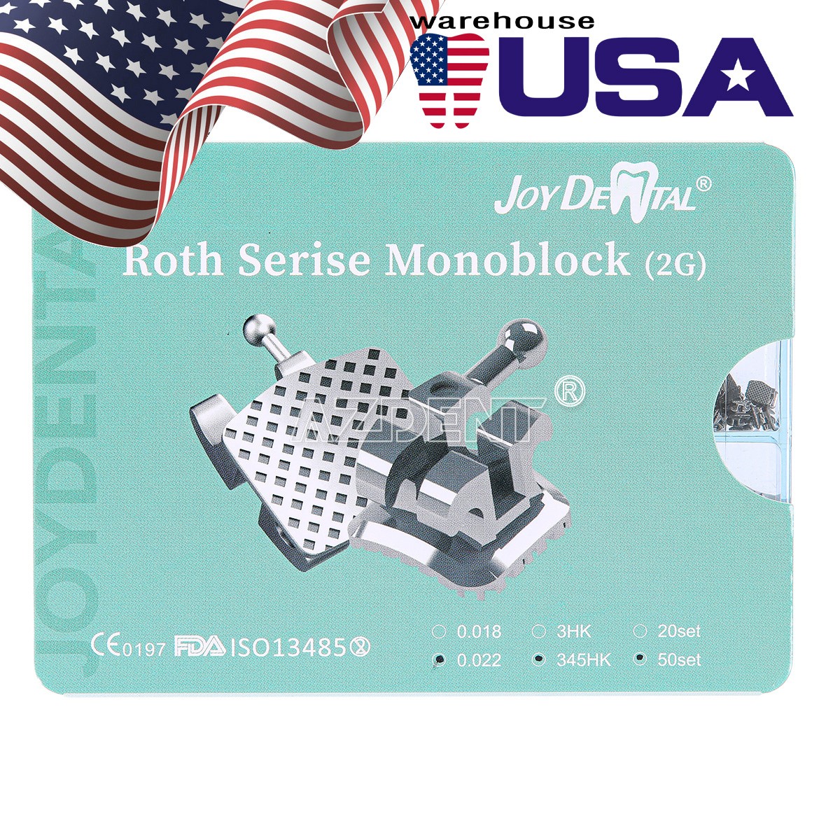 50 Sets AZDENT Dental Orthodontic MIM Monoblock Brackets Brace Roth.022 345 HOOK
