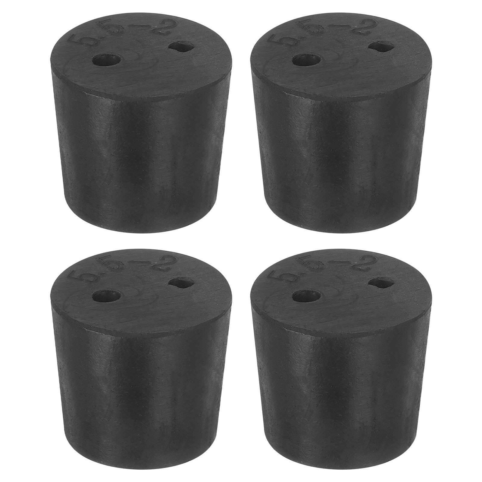 4 Pcs 2-Hole Rubber Stopper, Tapered Seal Tube Stopper Plug, 28x24x25mm Black