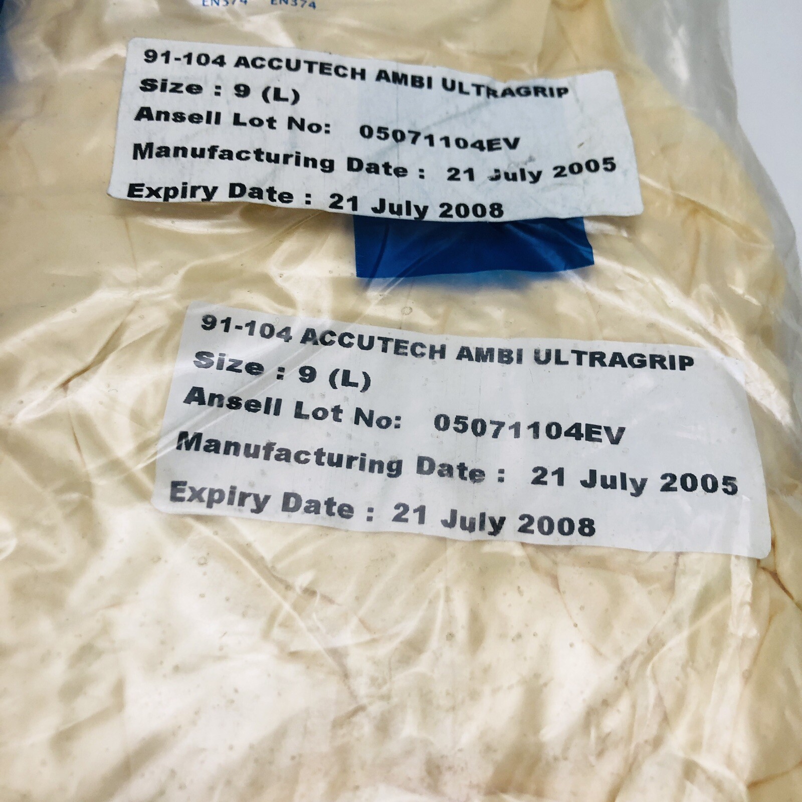 Ansell Ambidextrous Natural Rubber Latex Gloves Large UltraGrip 11.5″ Long