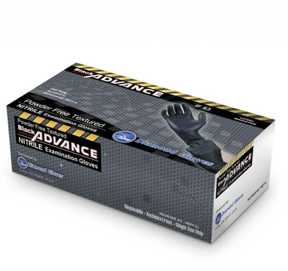 Advance Black Nitrile Exam Gloves IF63 Thick 6 Mil Black Gloves 1000 Pcs New