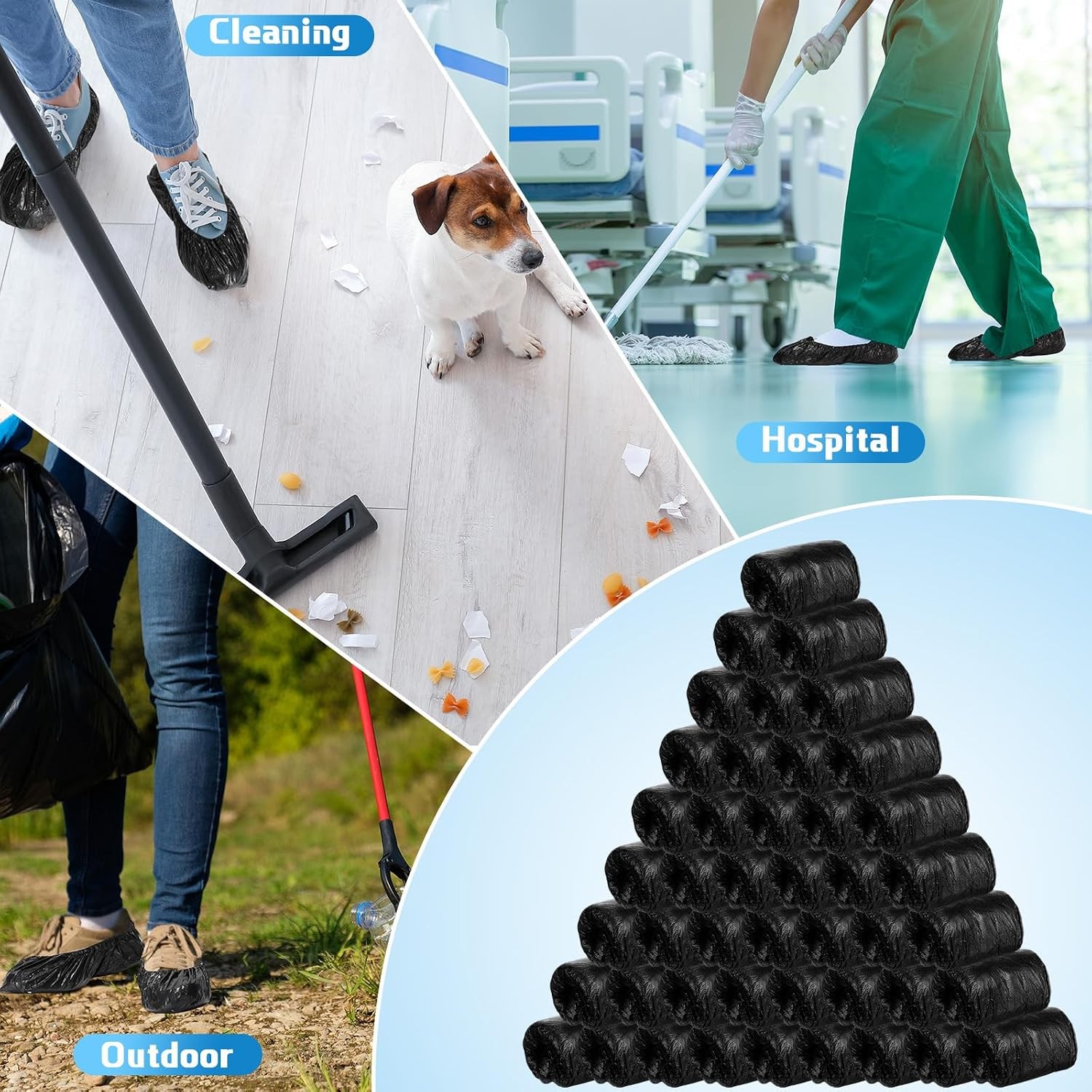 300 Pcs Black Disposable Waterproof Shoe Covers W/ 1 Pcs Indoor Foldable Storage