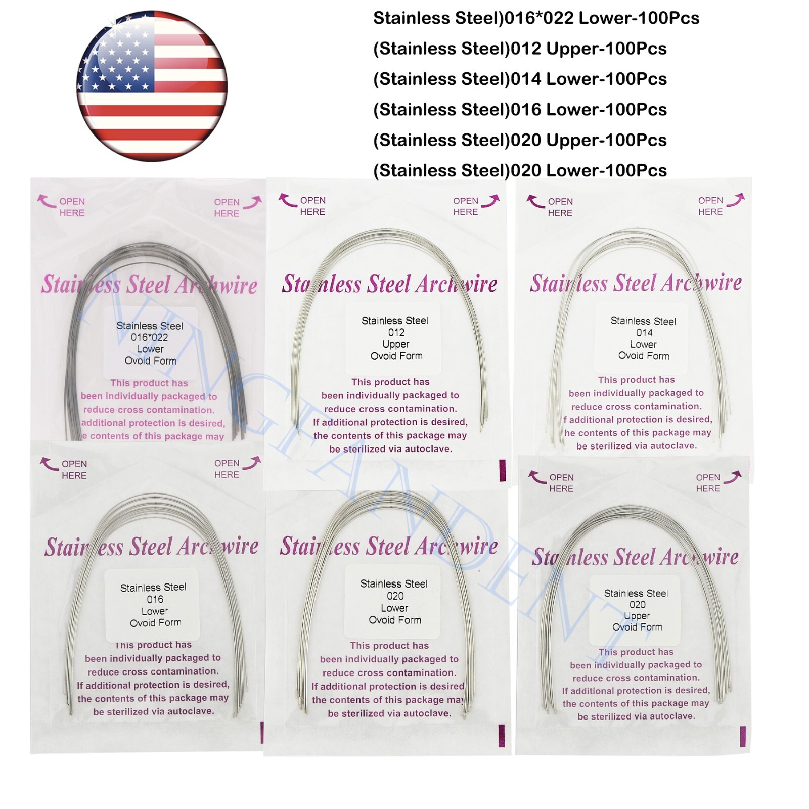 US Dental Ortho Arch Wire NiTi Stainless Reverse Curve Nature Round Square Ovoid