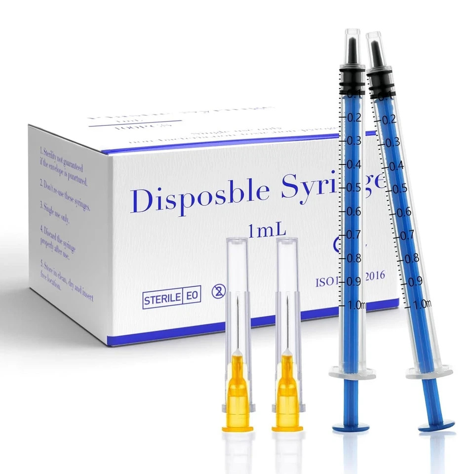 100 Pack 1ml 25Ga Luer Slip Syringes – Sterile, Disposable, Individually Wrapped