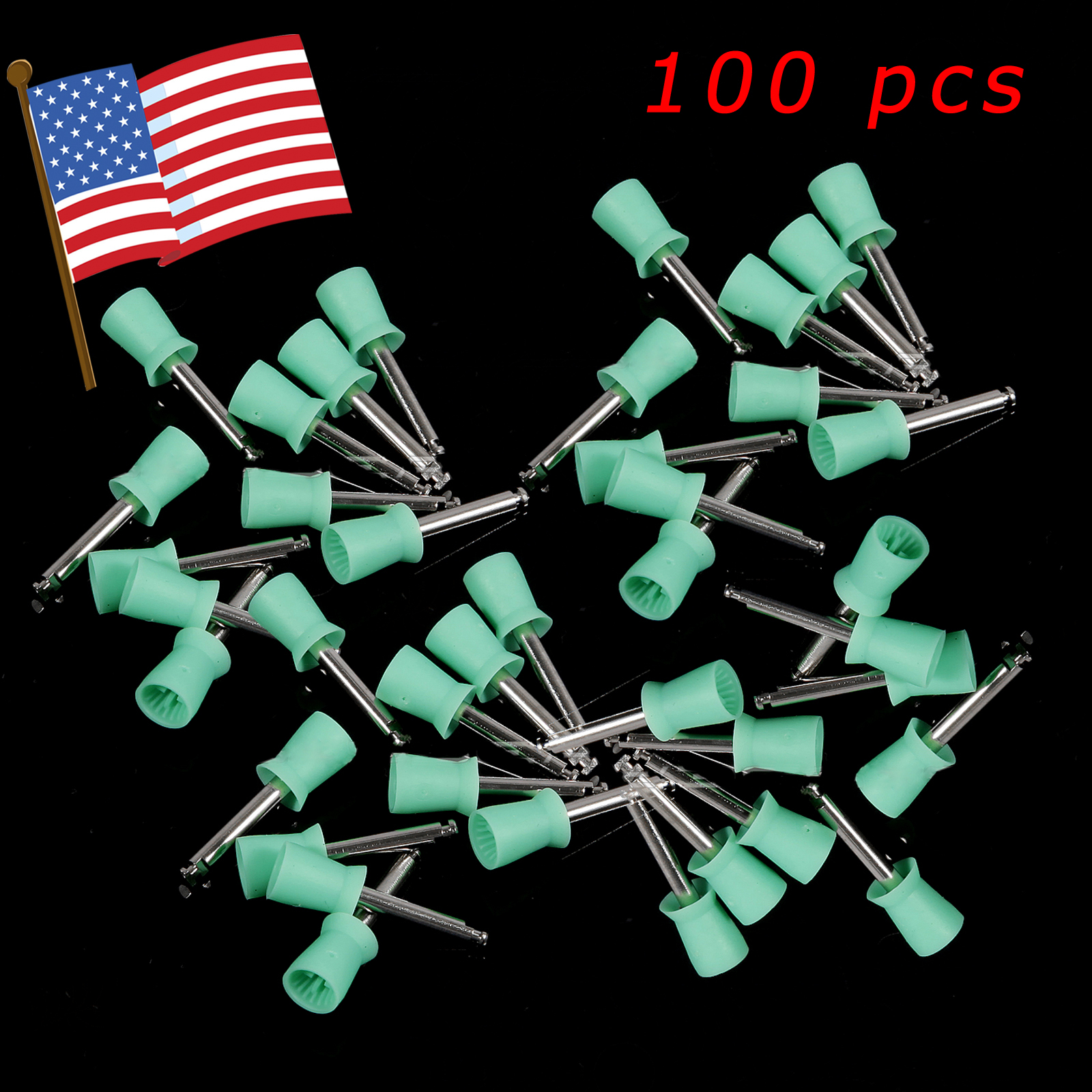 100 pieces Dental Rubber Prophy Tooth Polish Polishing Cups Latch Type Green NJ