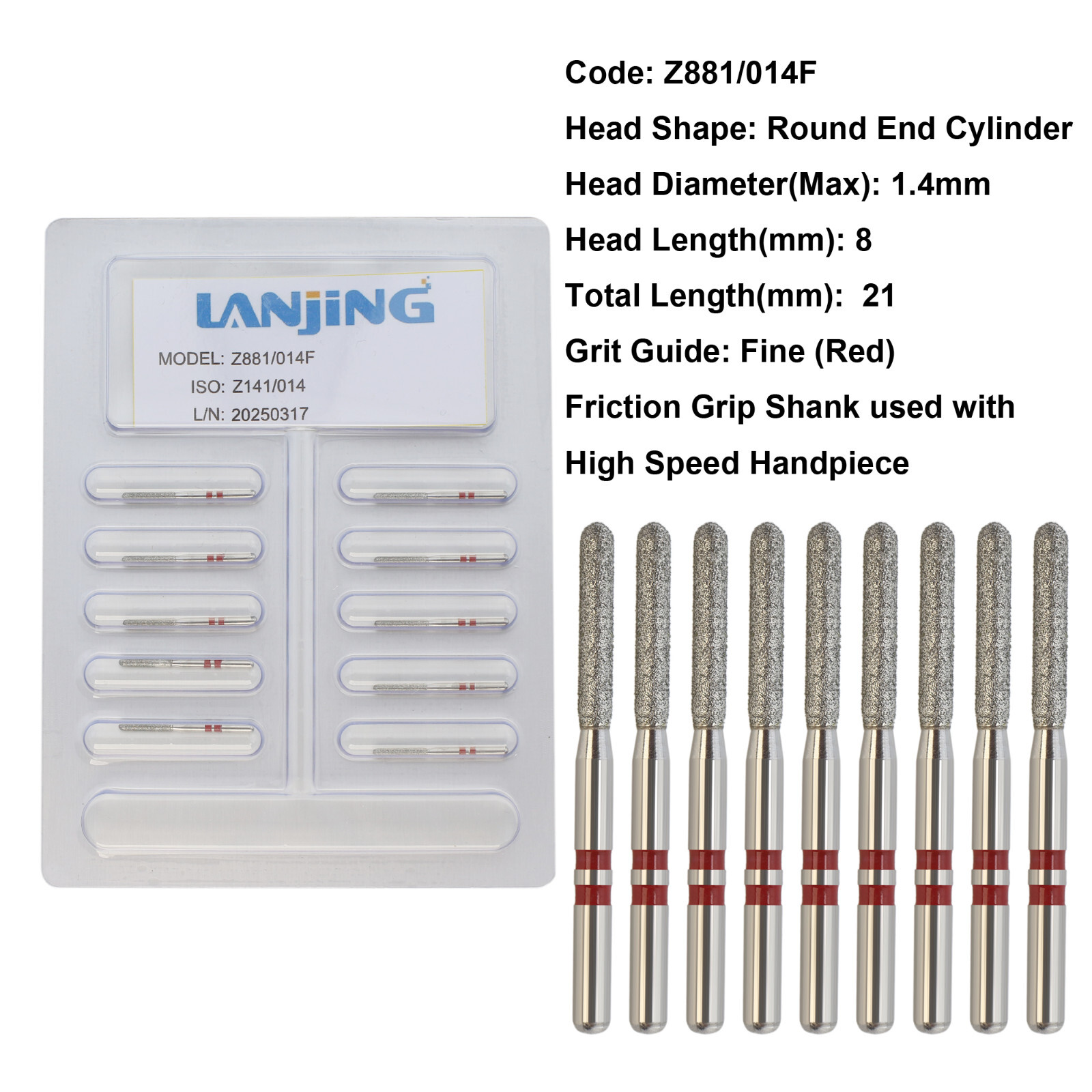 20 Types Zirconia Dental Diamond Burs FG Friction Grip for High Speed Handpiece
