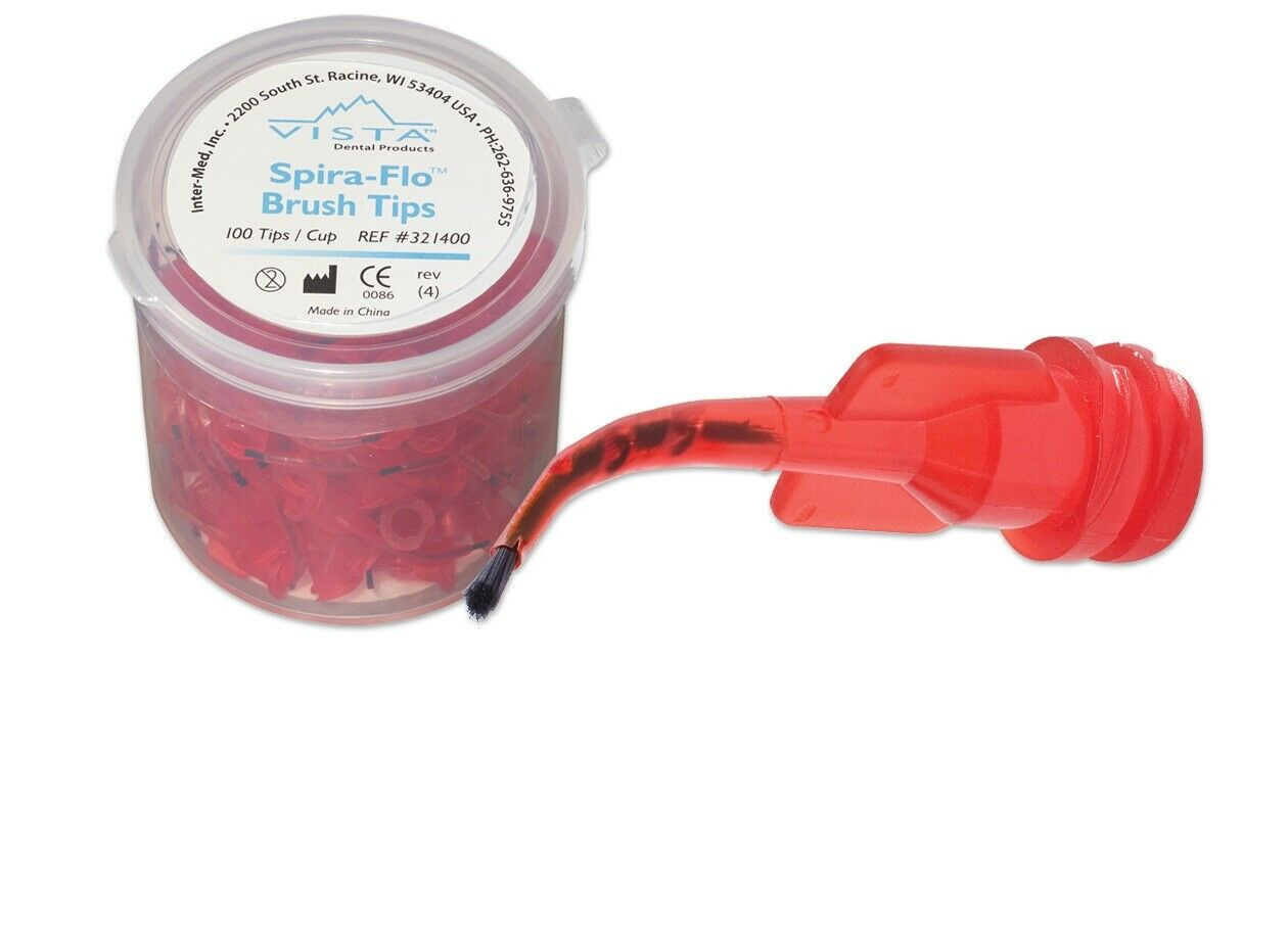 Spira-Flo Brush Tips Red for Viscous Material Delivery by Vista Dental