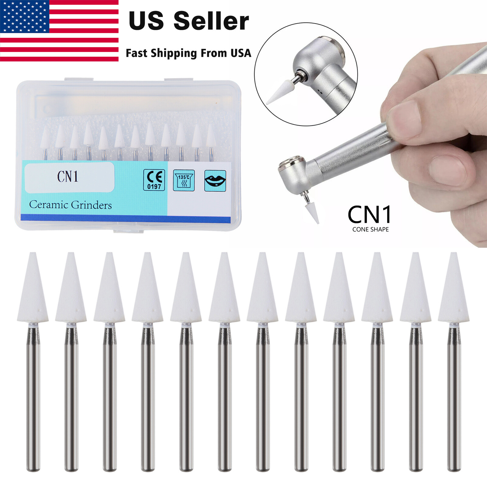Dental White Stone High Speed Polishing Burs FG Cone shape Aluminum Oxide DL
