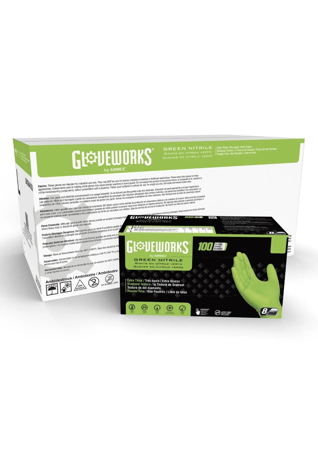 GLOVEWORKS HD Green Nitrile Industrial Gloves, 8 Mil, Case of 1000 Size XXL