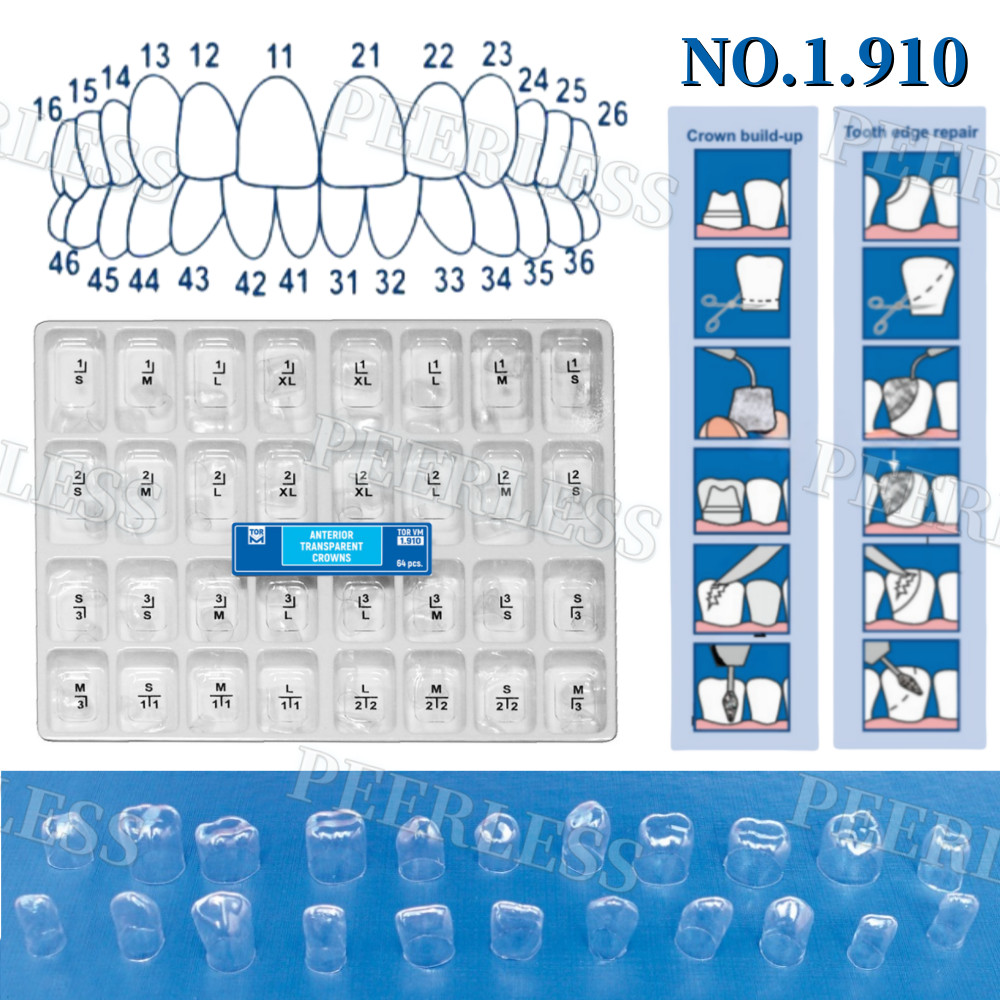 No.1.910 Dental Anterior Transparent Forms For Temporary Crowns Kit TOR VM 64Pcs