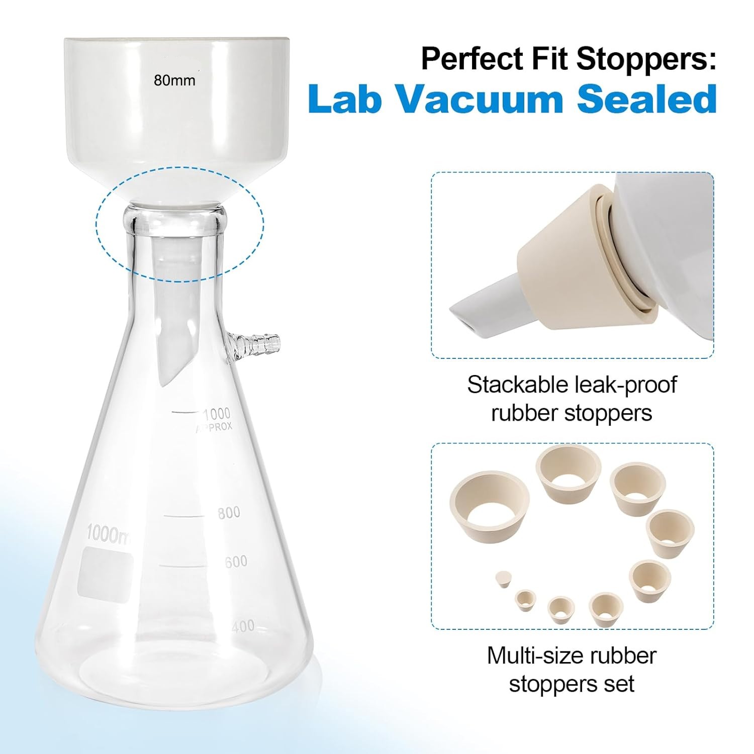 1000ml Buchner Funnel Filtering Kit Lab Filtering Flask Glass w/ Flask Funnel N