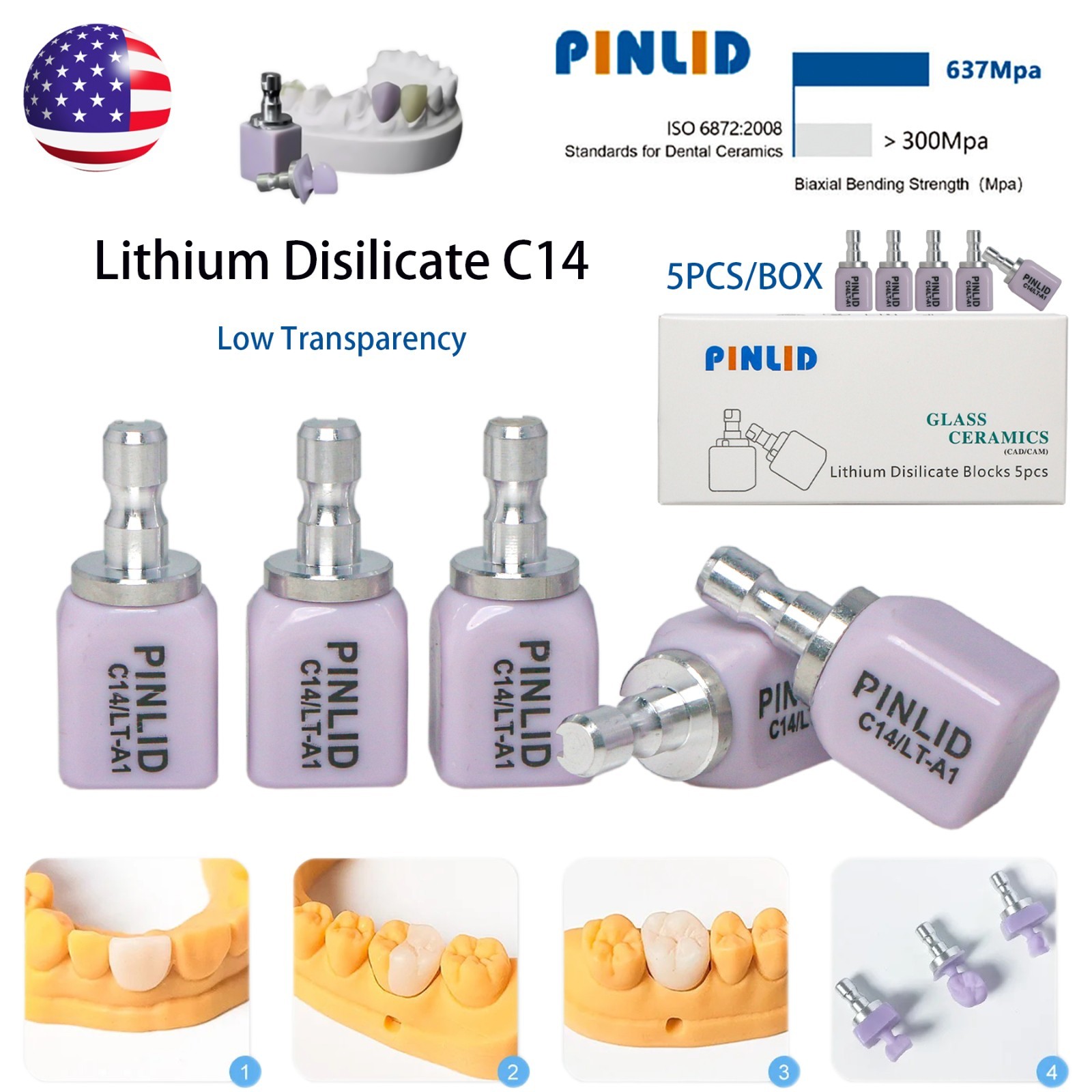 C14 Dental Emax CAD/CAM CEREC Ceramic Blocks Lithium Disilicate Block – 5pcs/Box