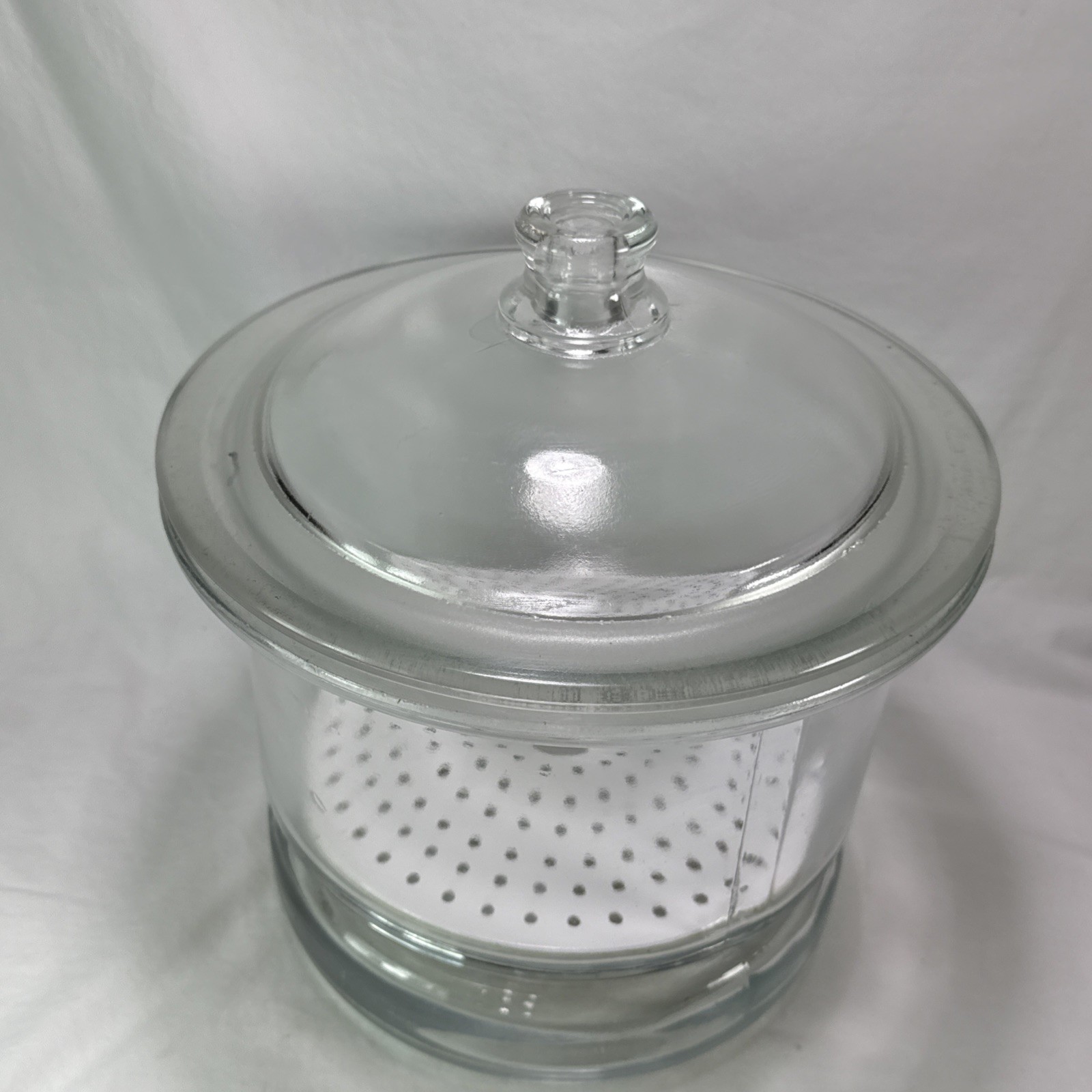 vintage Large glass desiccator jar greased rim coors porcelain plate 12”X 9” HTF