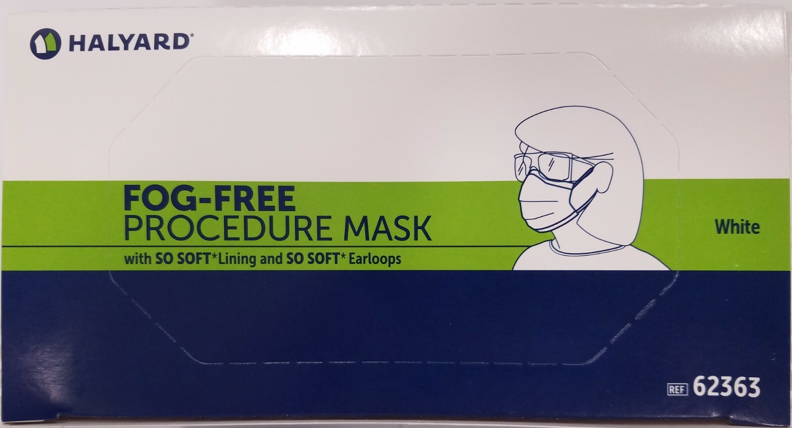 *50-Pieces* Halyard Fog Free Procedure Face Mask Type II Earloop White 62363
