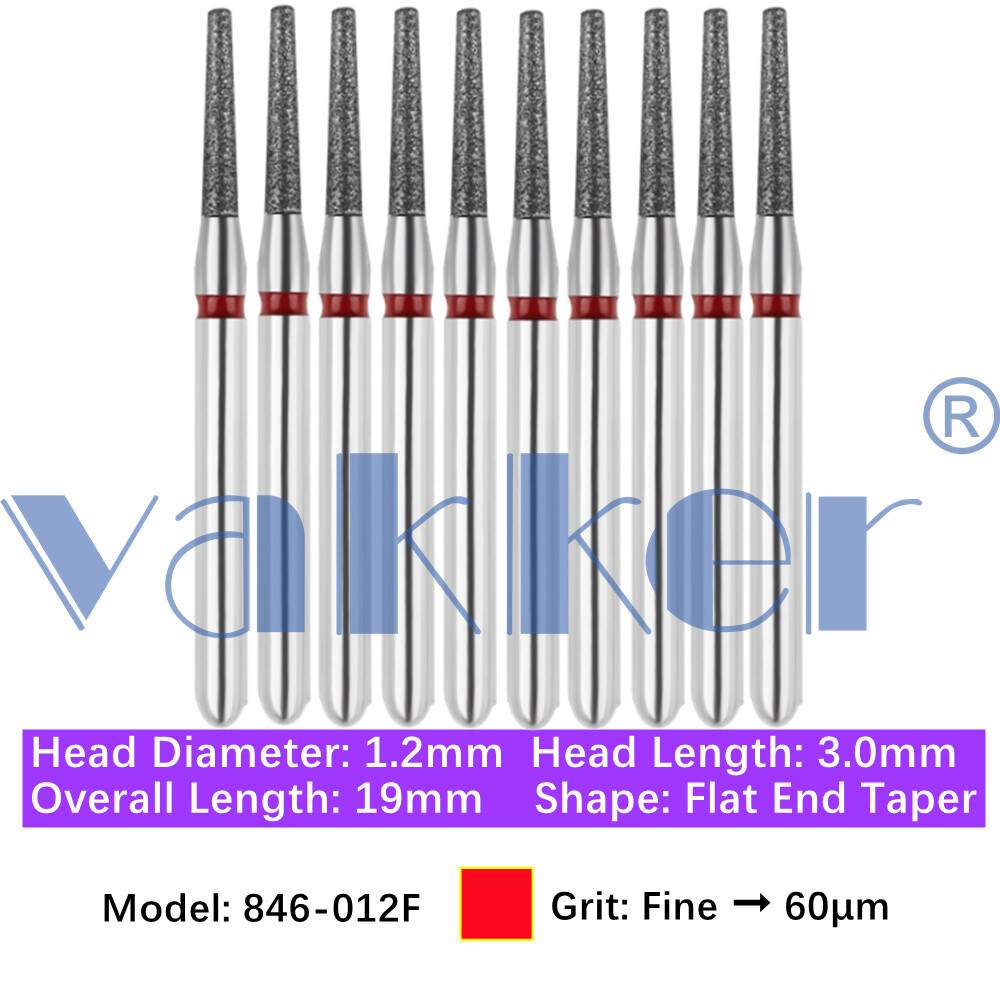 Vakker 10pc Diamond Bur Modified Flat End Taper Handpiece Bur Fine Medium Coarse