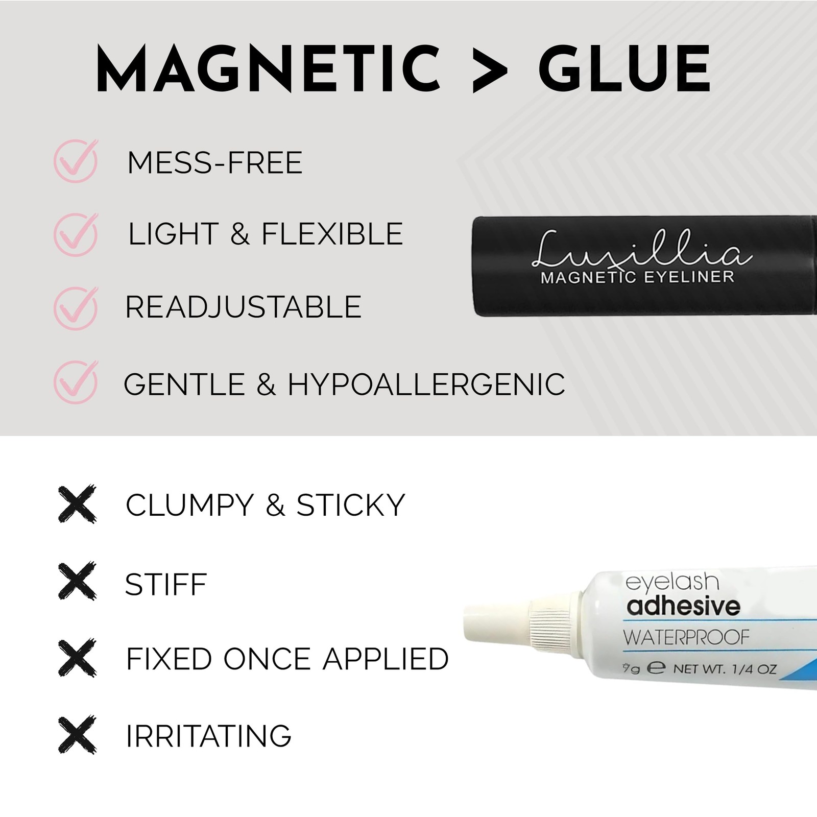 Luxillia Magnetic Eyelashes Kit – 16 Pcs Eyelash & Eyeliner Set w/Applicator