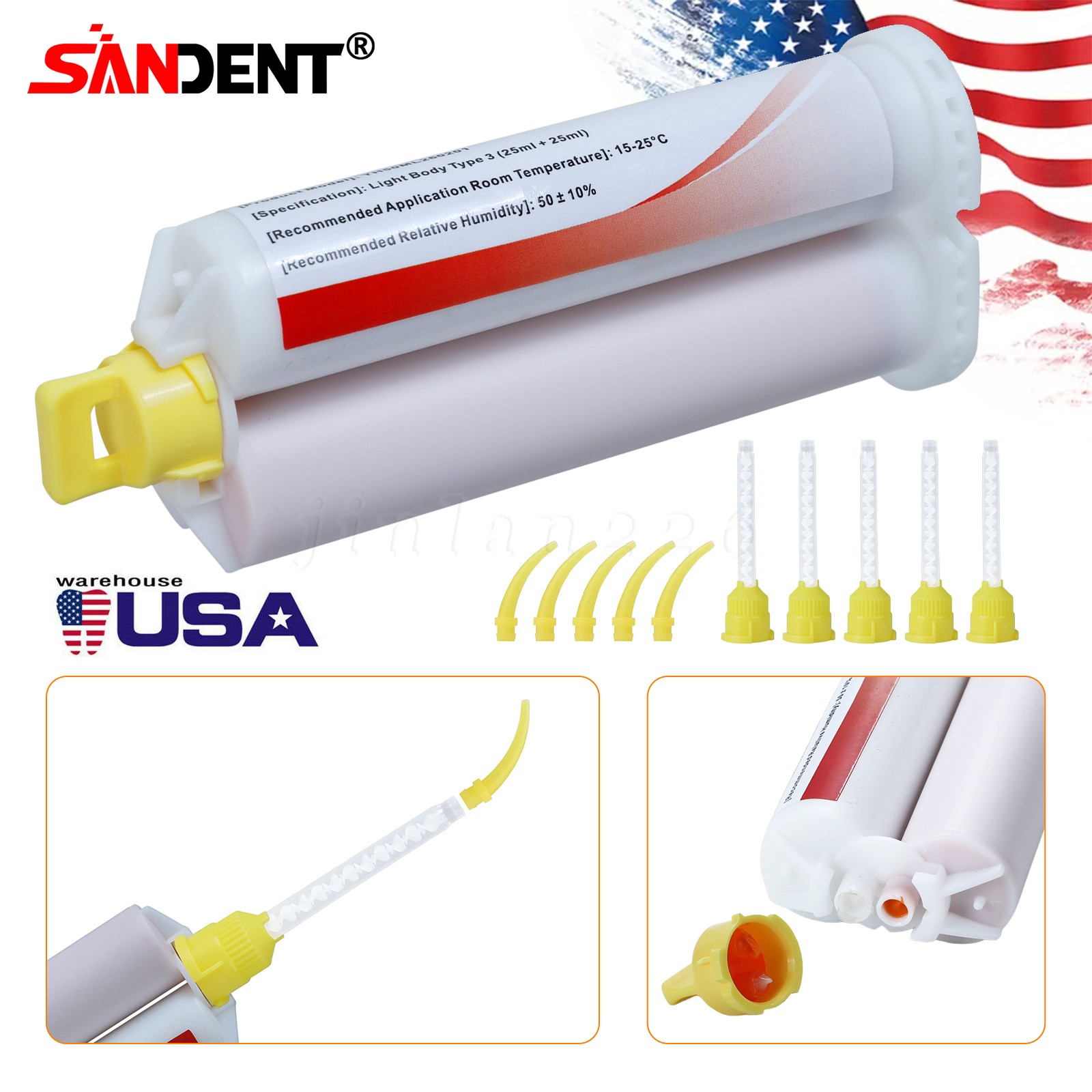 Dental Impression Material VPS Light Body Fast Set (4 Cartridge & 20 Tips) PVS