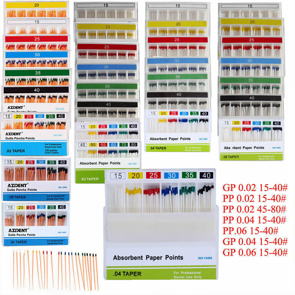 Puntos de papel absorbente dental Puntos de gutapercha 02-06 15-40# Assorted