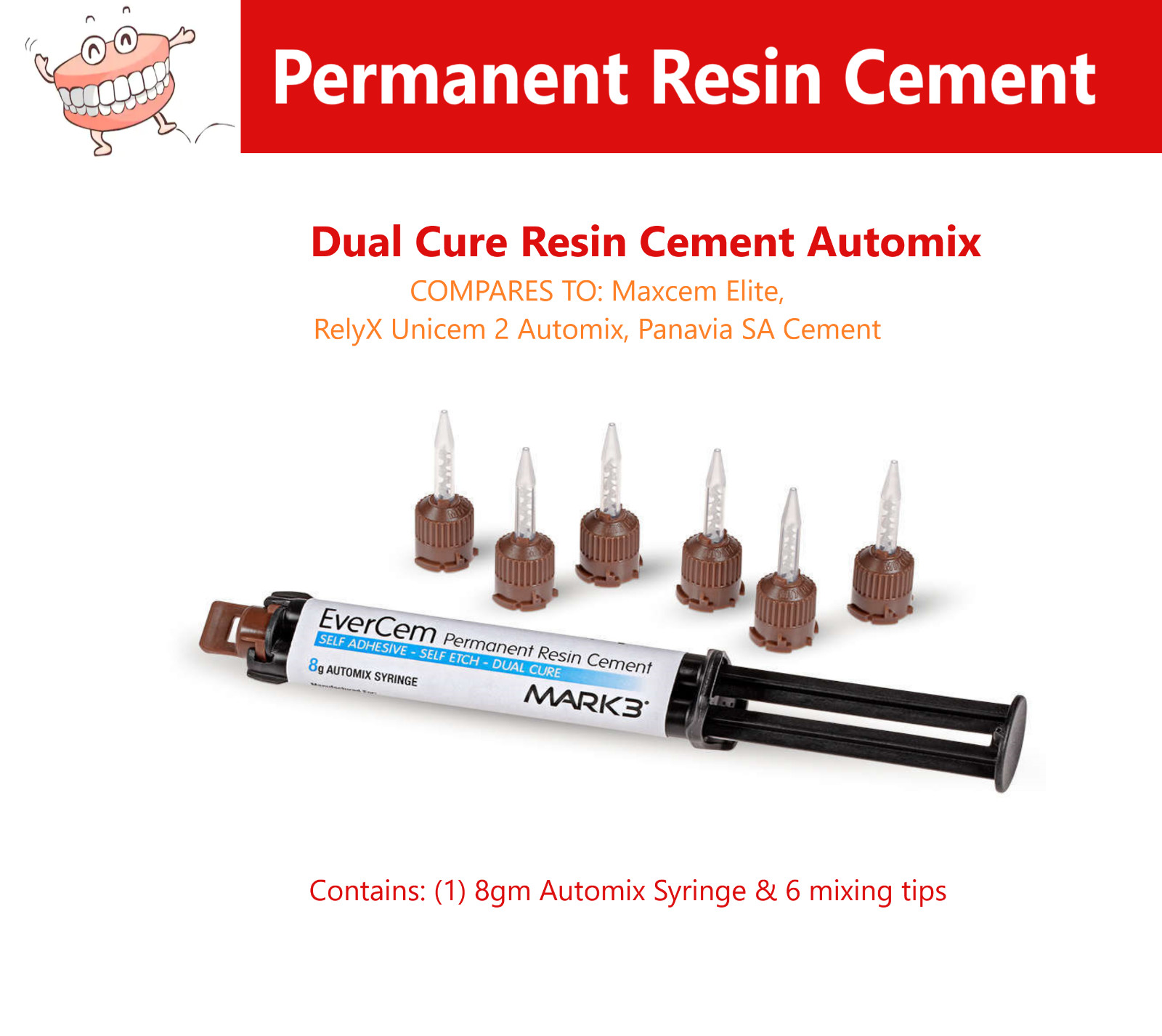 Dental Permanent Resin Cement Automix Syr Dual Cure Automix or HP tips