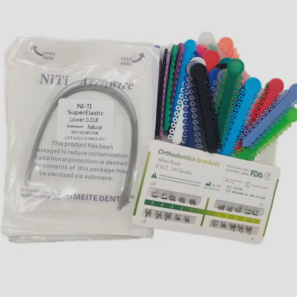 Dental Orthodontic Braces Kit 0.022 Roth Brackets NiTi Arch Wire Ligature Ties