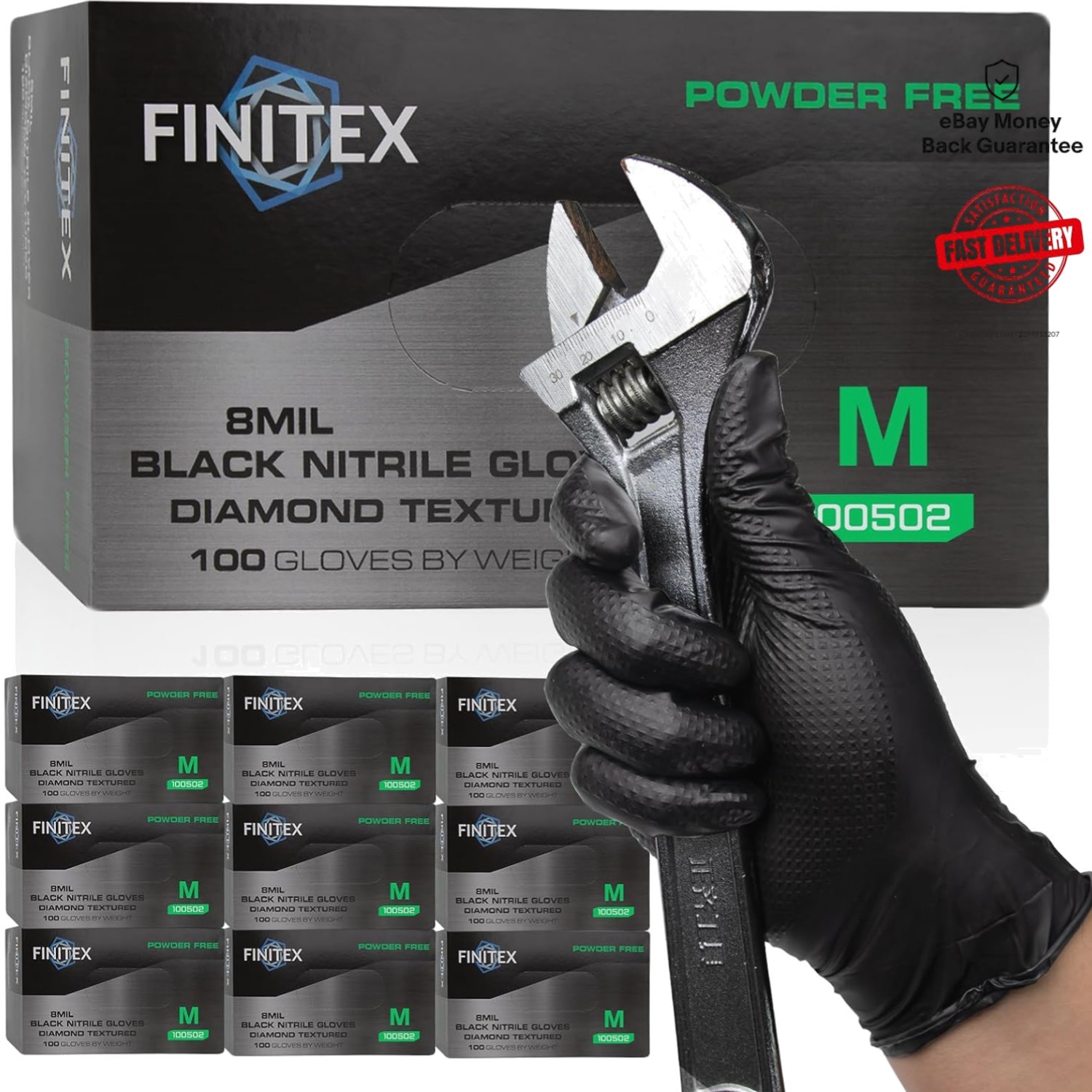Diamond Textured Black Nitrile Gloves 8Mil – 1000PCS, Ultimate Grip & Protection