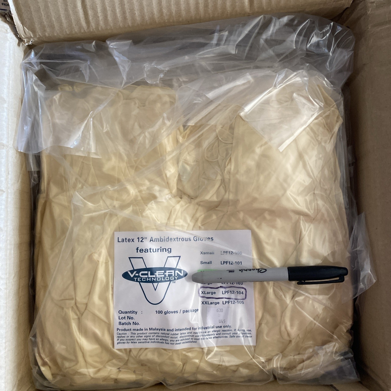 v-clean LPF12-104 latex 12″ ambidextrous gloves ( Case Of 1000 )