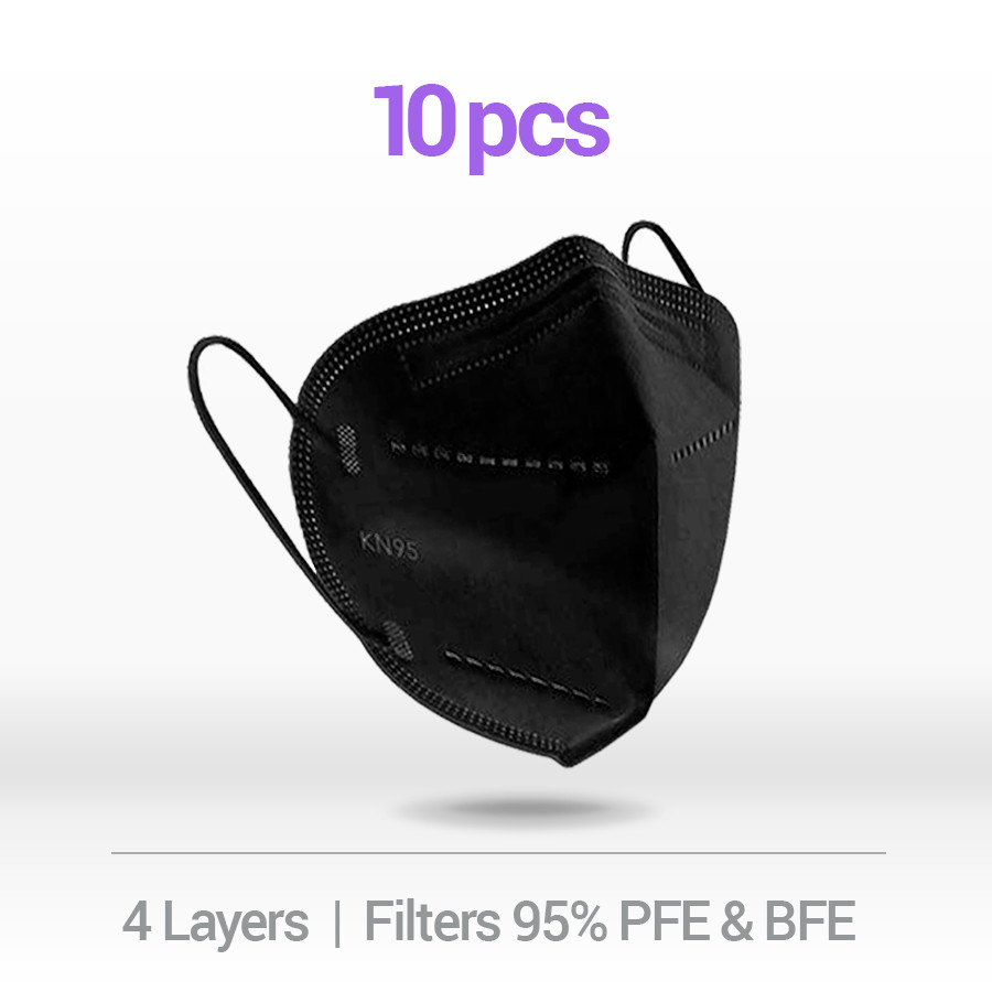 10 BLACK KN95 Disposable Face Masks 5 Layers Filters 95%+ PFE & BFE