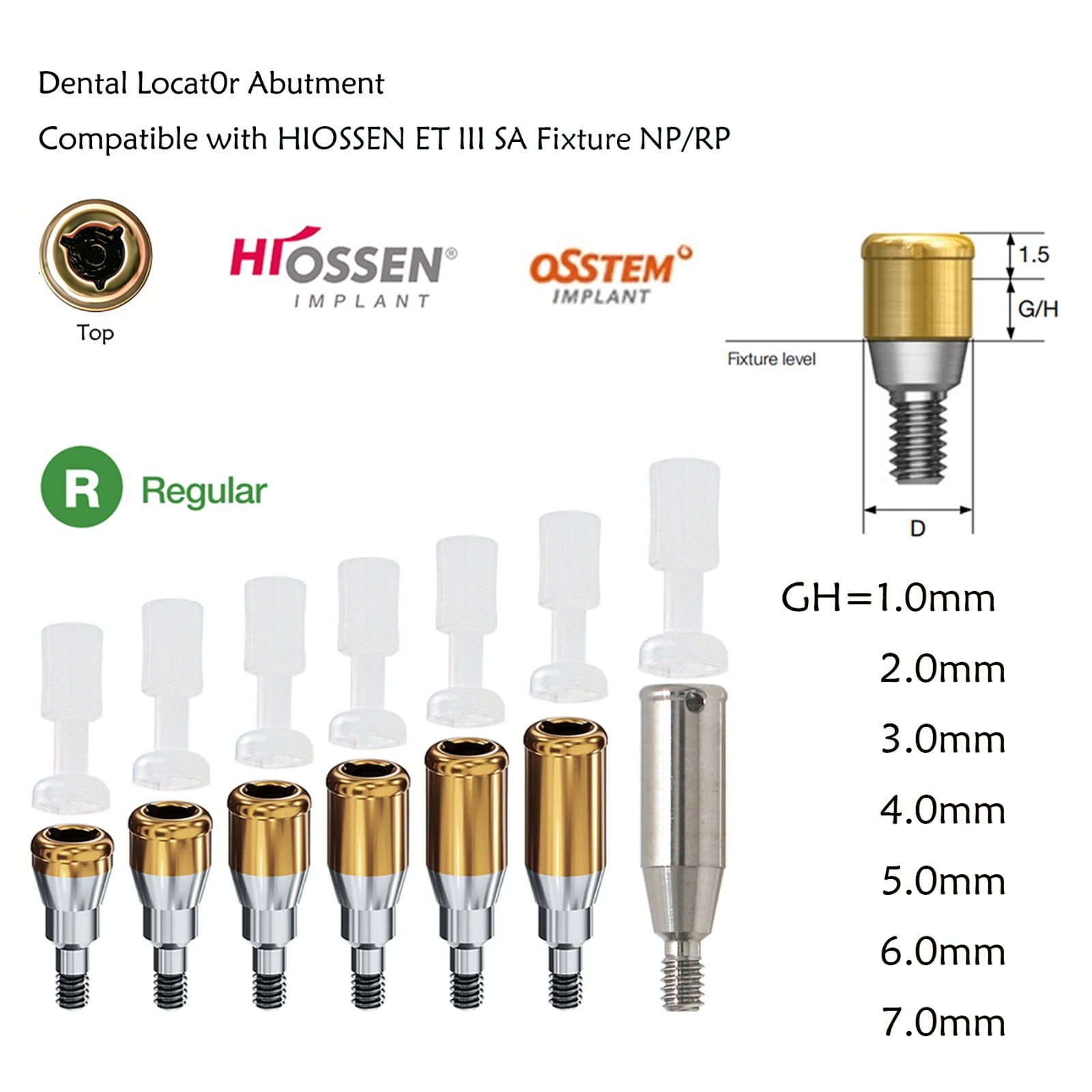 Dental Overdenture Zest Locator Abutment Male Cap for HIOSSEN Osstem M/R Platfor