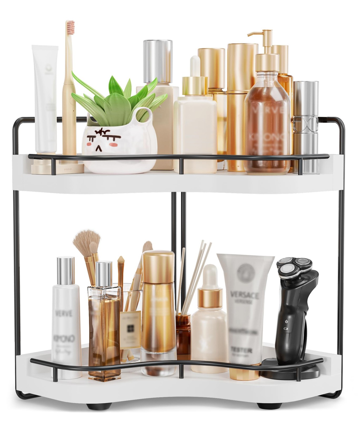 Aollewoiti 2-Tier Corner Bathroom Counter Organizer with Embedded Screw Holes, S
