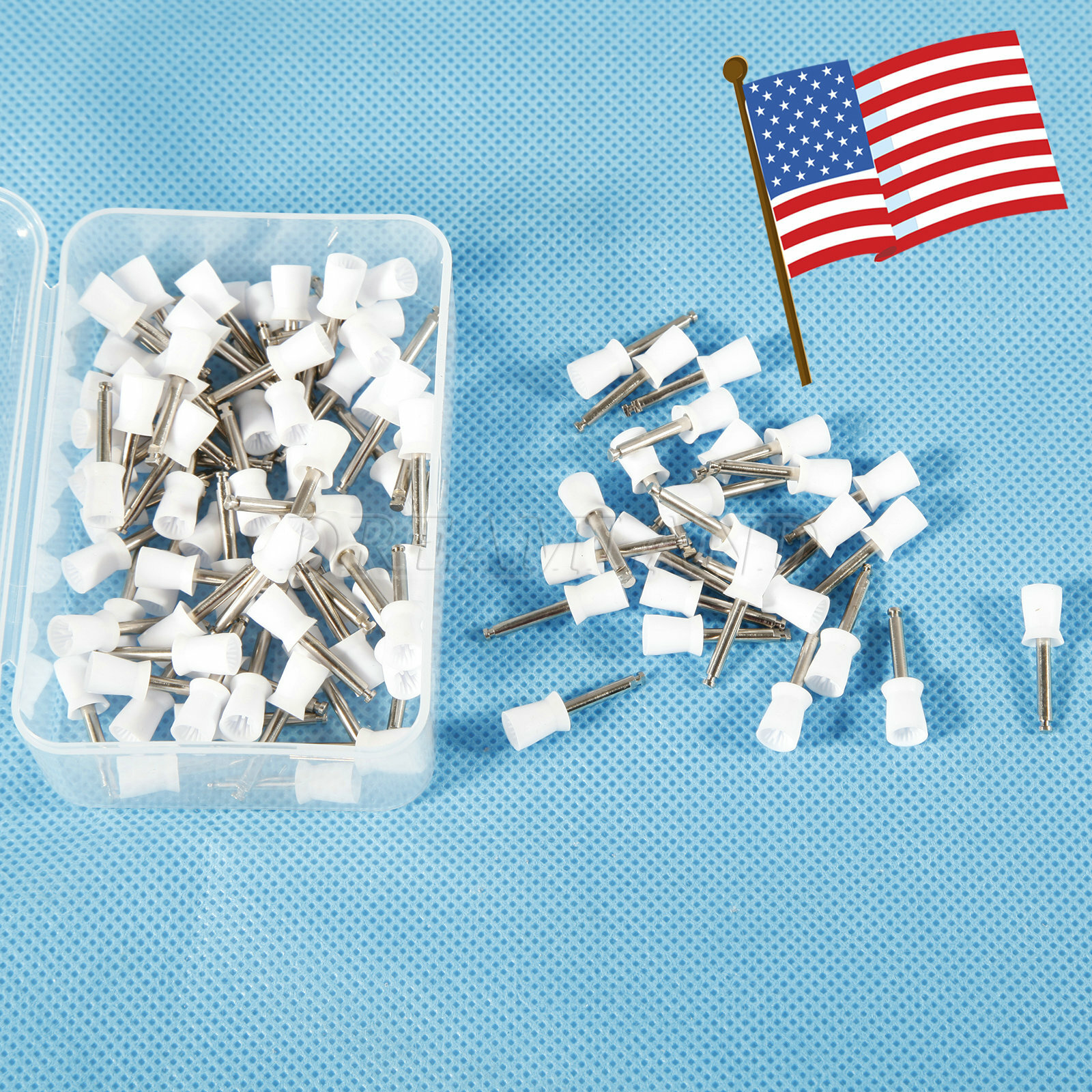 USA White Firm Dental Polishing Cups Latch Type Rubber 4 Webbed Cup Brush
