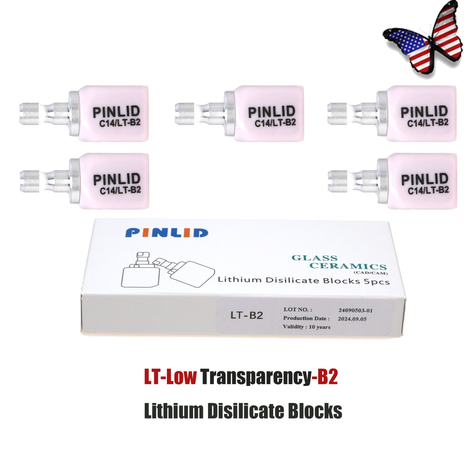 LT C14 Dental Glass Ceramic Lithium Dislicate Blocks Cerec Emax CAD CAM 5Pcs/Box
