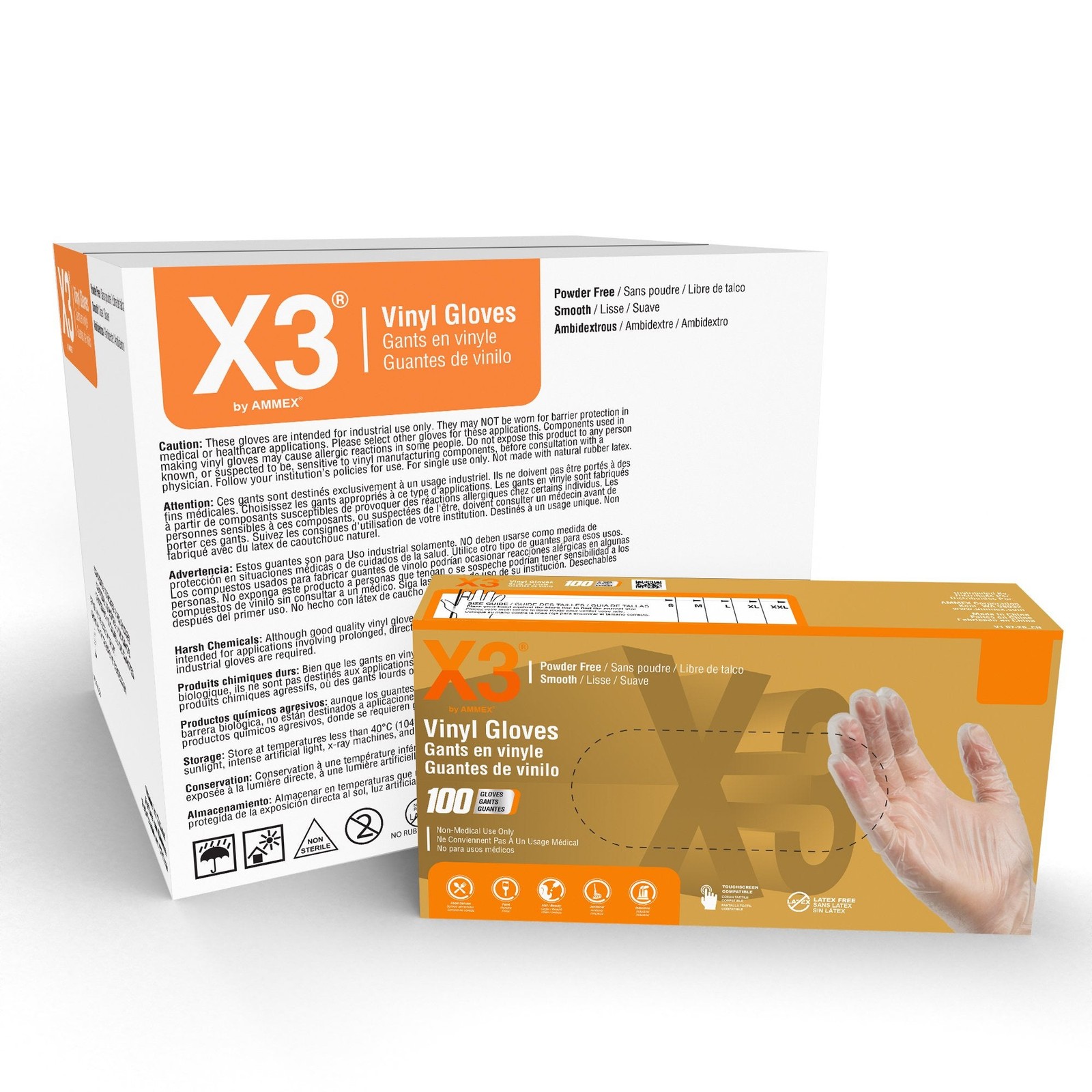GPX3 Vinyl Gloves Clear 3 Mil Industrial Latex-Free, food-safe, Case of 1000