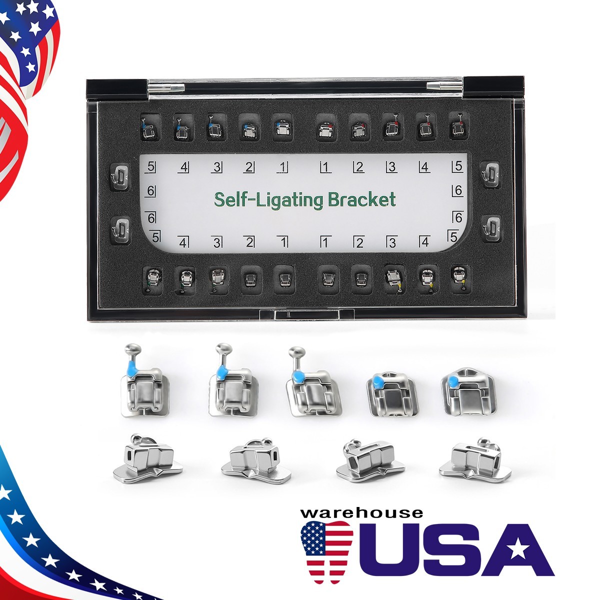 AZDENT Dental Orthodontic Braces Self-Ligating Brackets Roth 0.022 Hooks 3-4-5