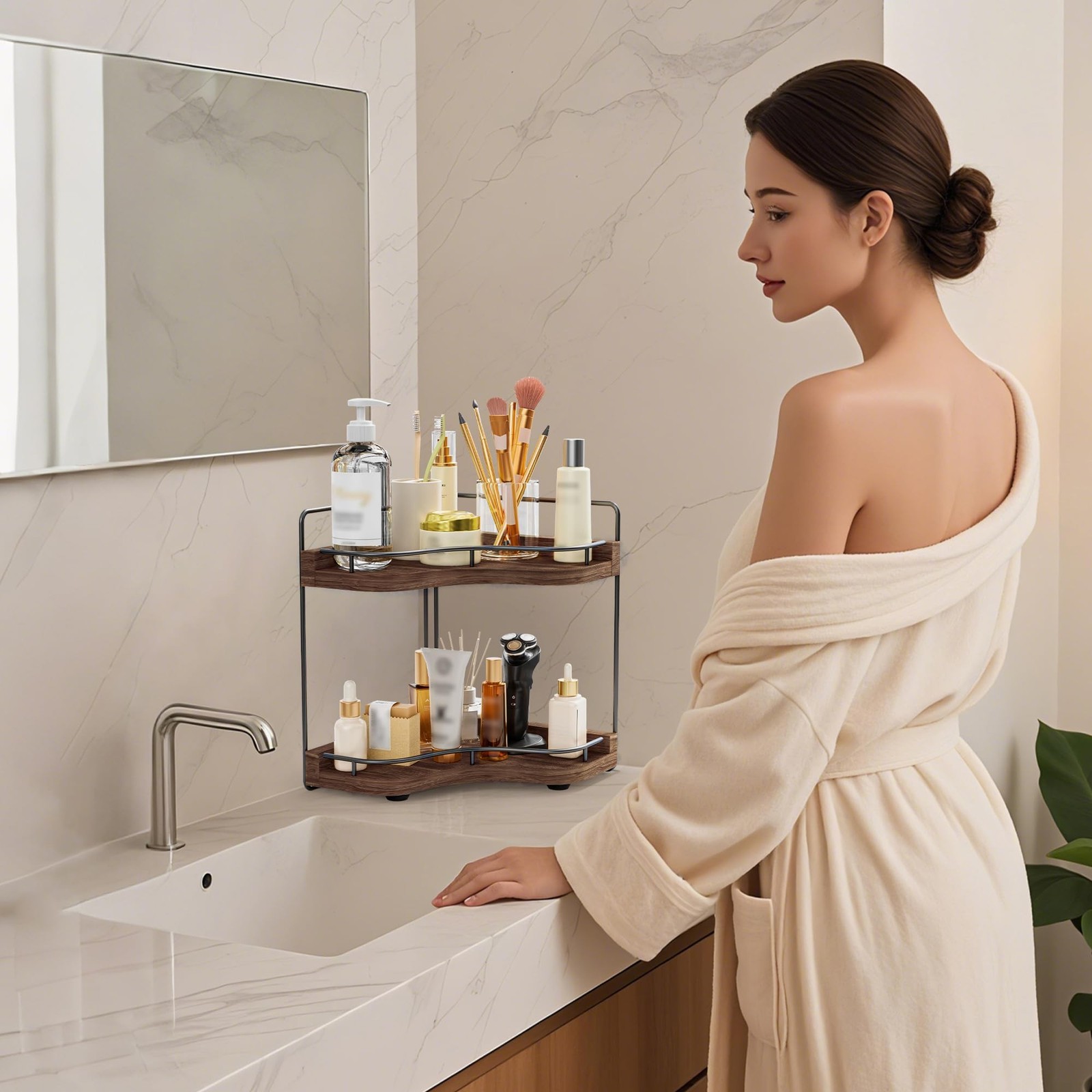 2-Tier Corner Bathroom Counter Organizer with Embedded Screw Holes, Secure & …