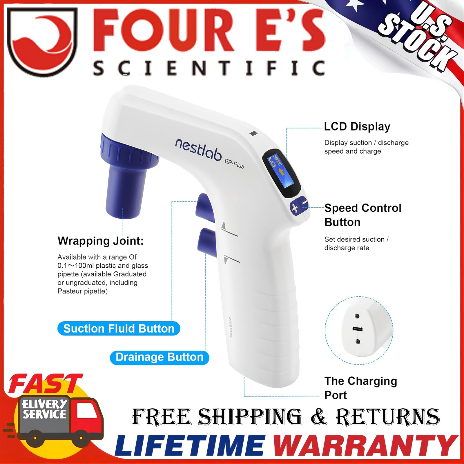 0.1-100ml Lab Electric Pipette Controller Electronic Pipettor 6 Adjustable Speed