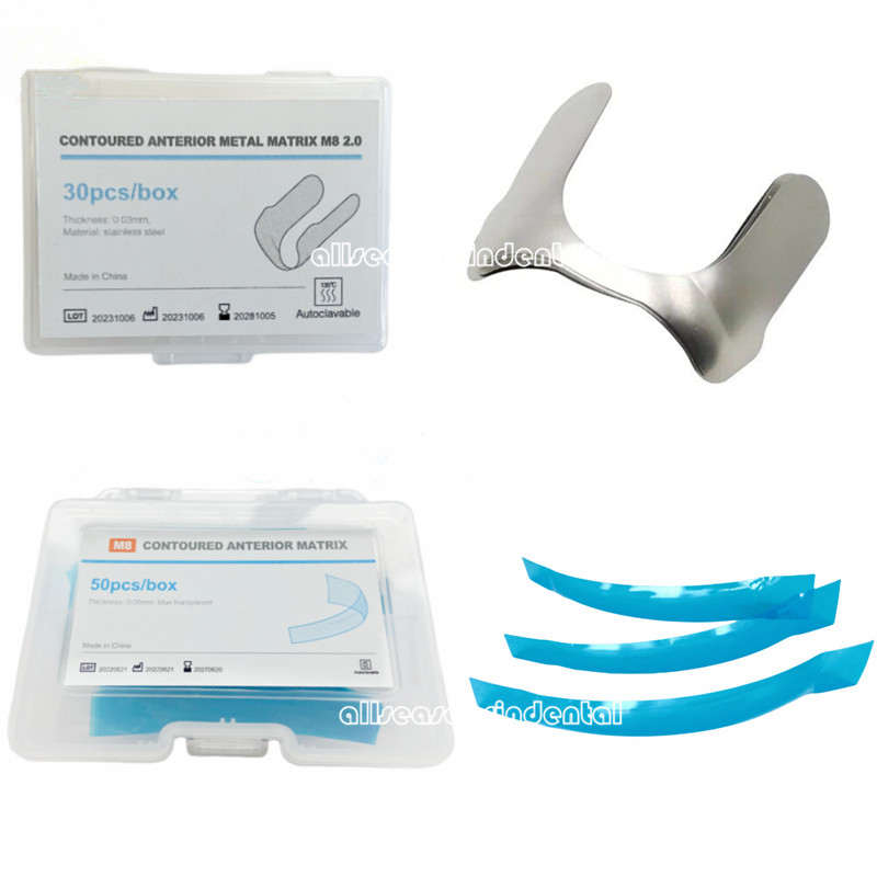 Dental Contoured Anterior Matrix Stainless Steel Twin Matrices/Resin Blue Strip