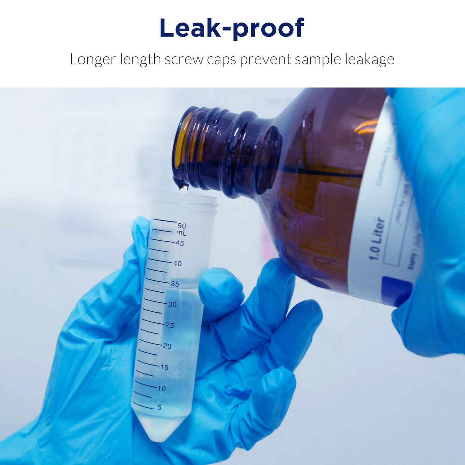 MS@ Conical Plastic Centrifuge Test Tubes 50mL 50Pcs Sterilized White Mark Area